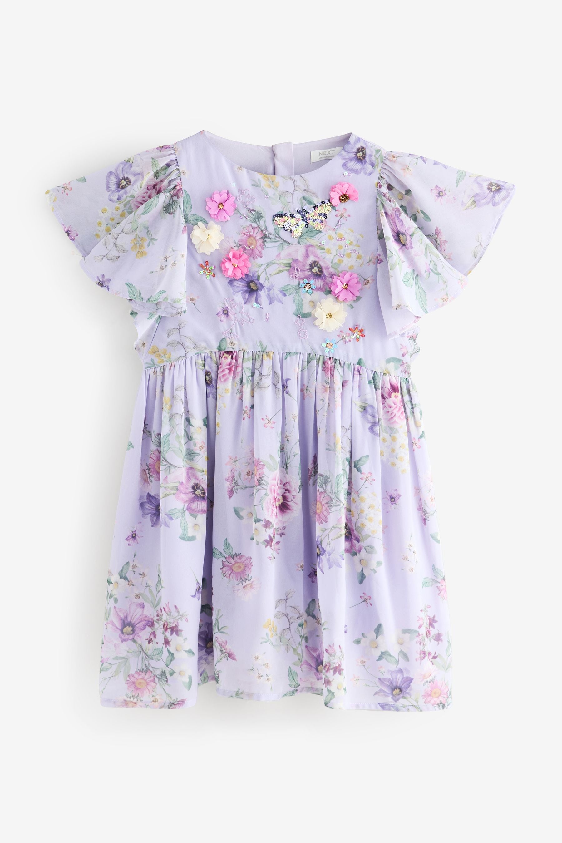 Lilac Purple Angel Sleeve Embellished Dress (3-16yrs)