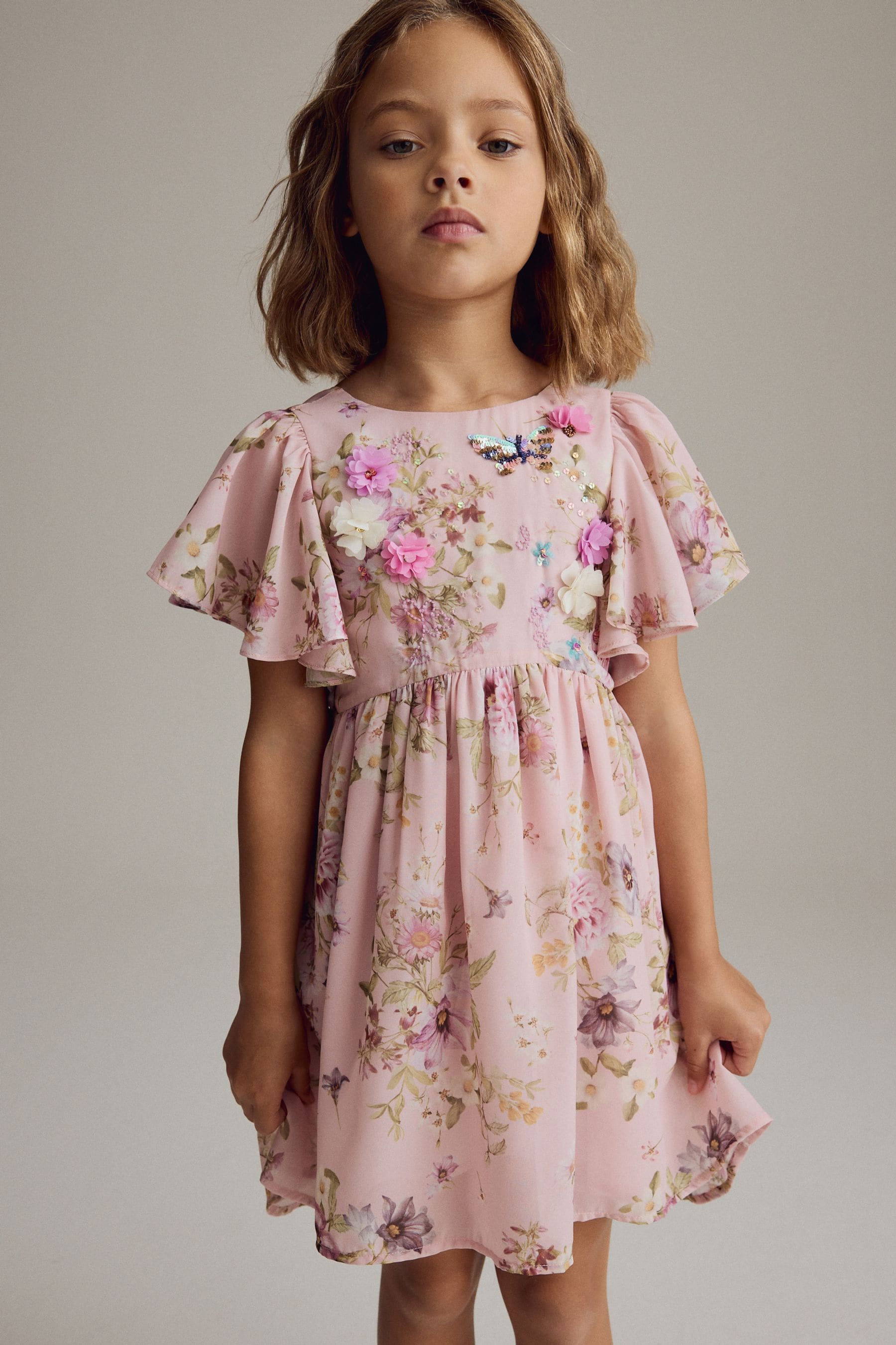 Pink Angel Sleeve Embellished Dress (3-16yrs)