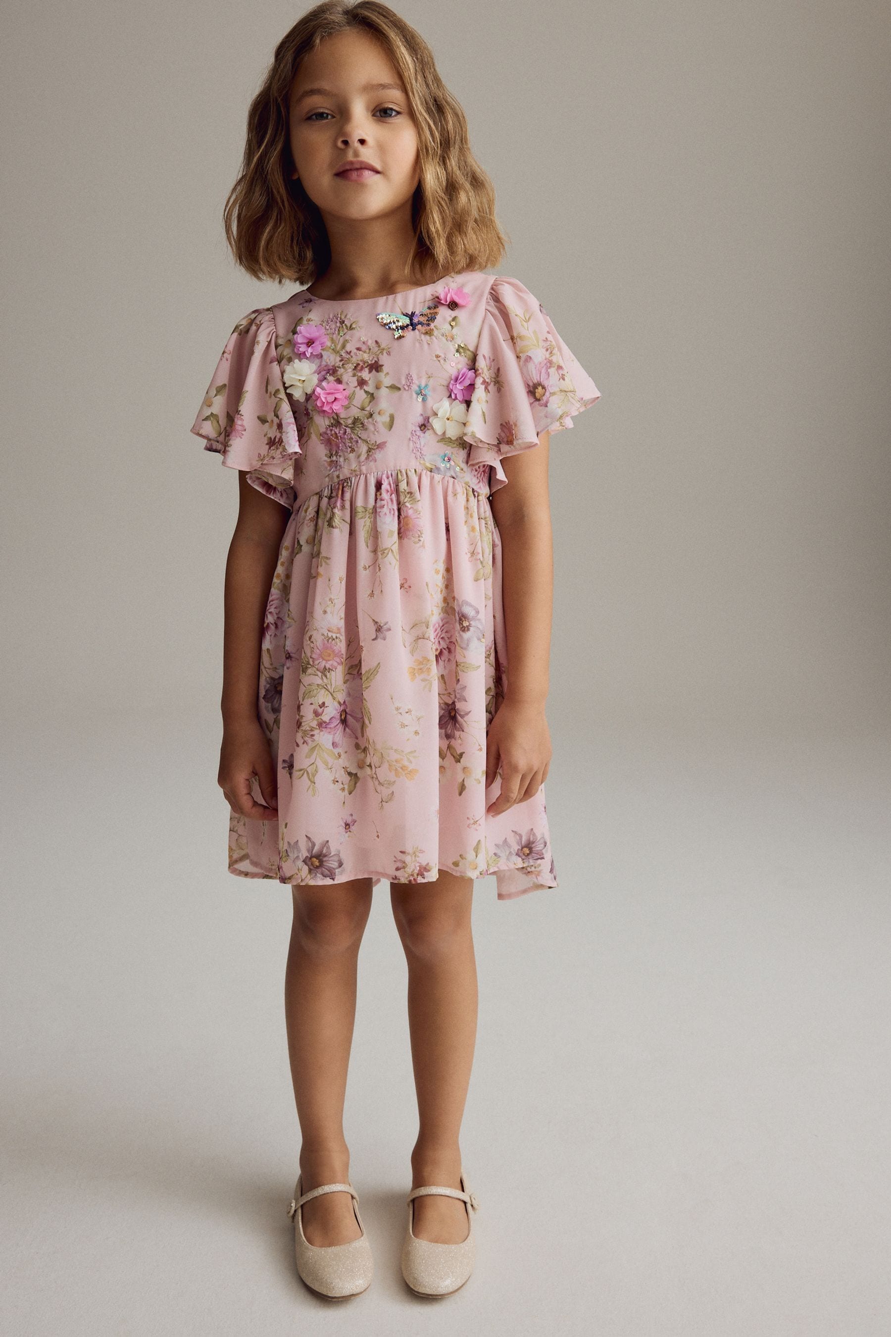 Pink Angel Sleeve Embellished Dress (3-16yrs)