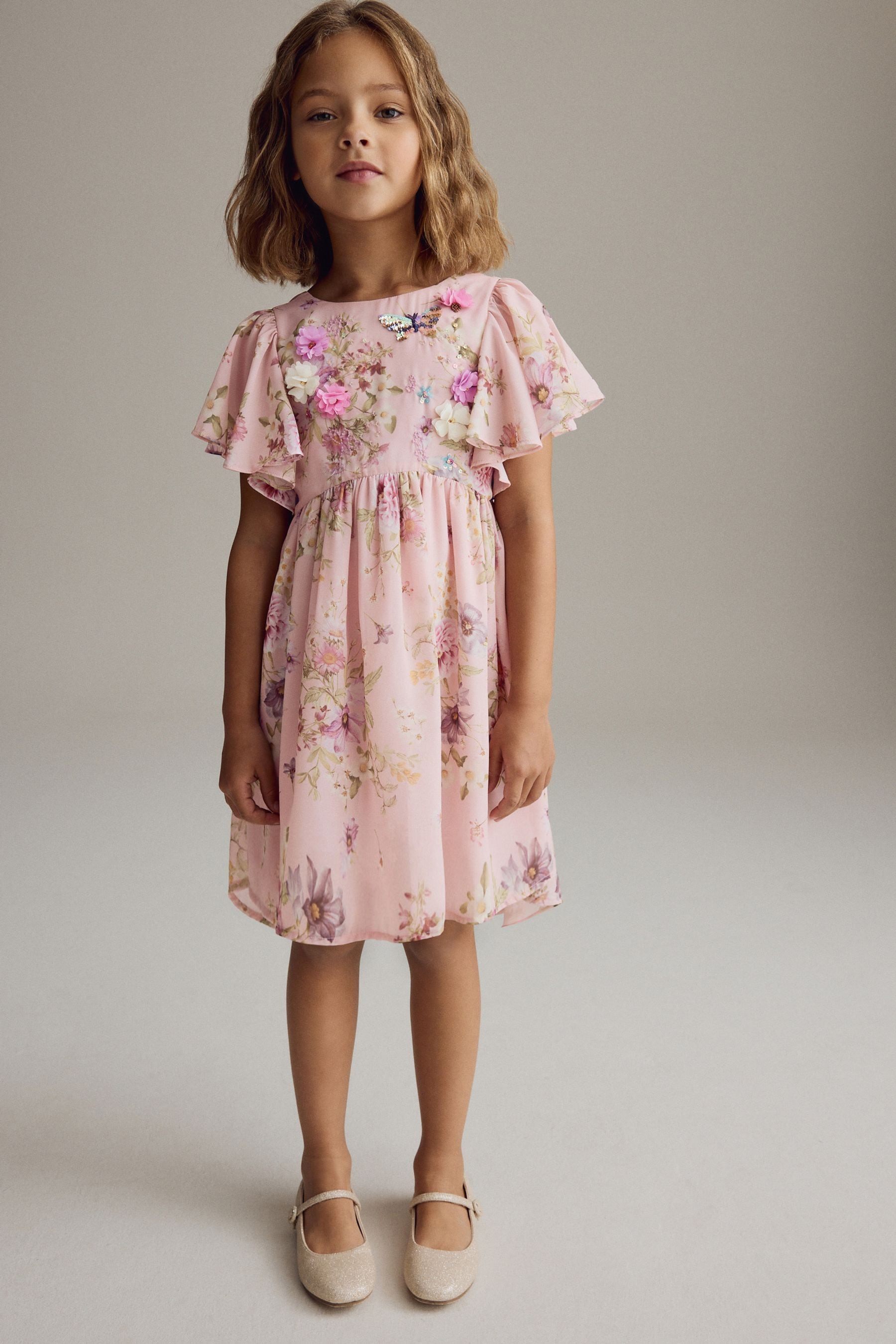 Pink Angel Sleeve Embellished Dress (3-16yrs)