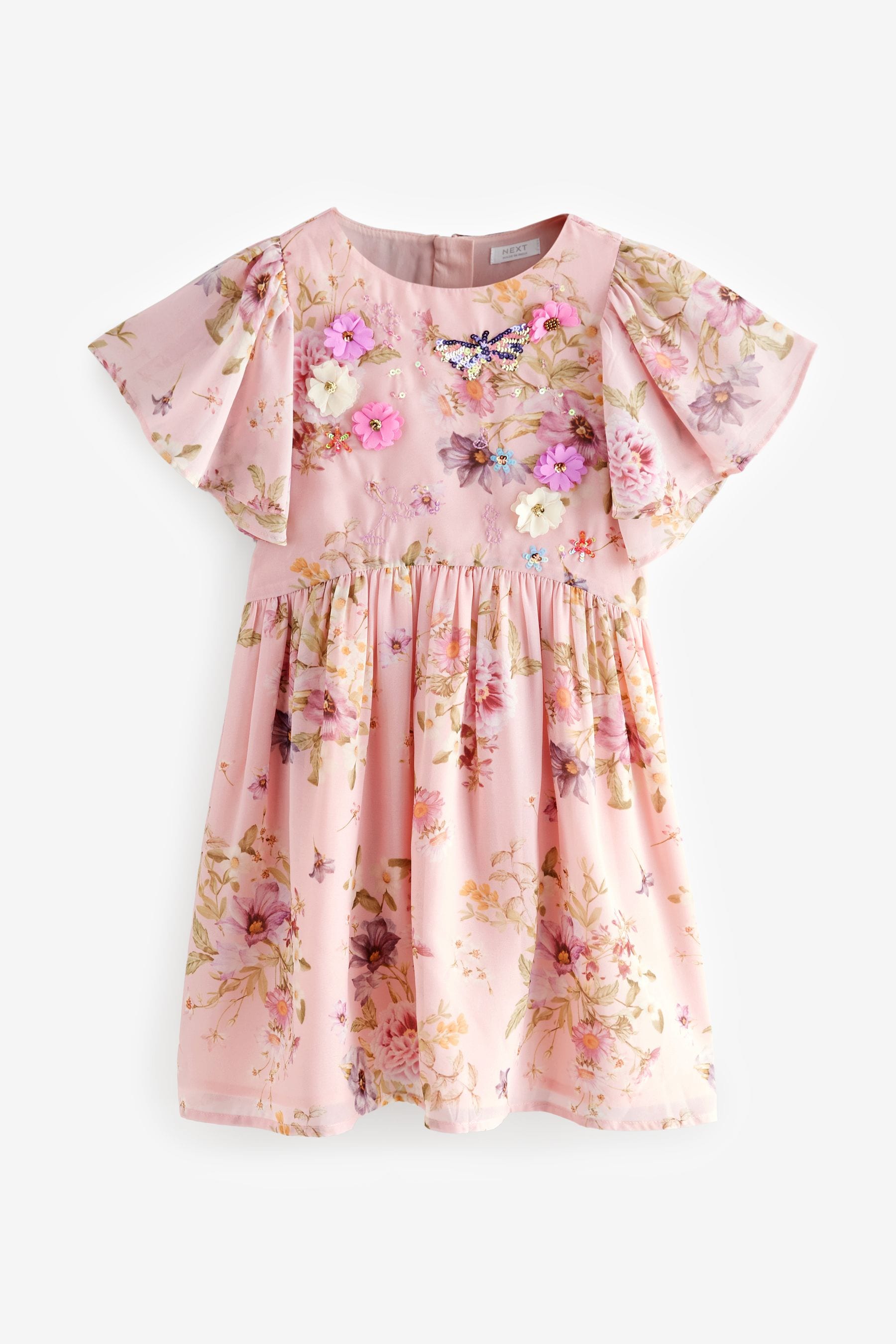 Pink Angel Sleeve Embellished Dress (3-16yrs)