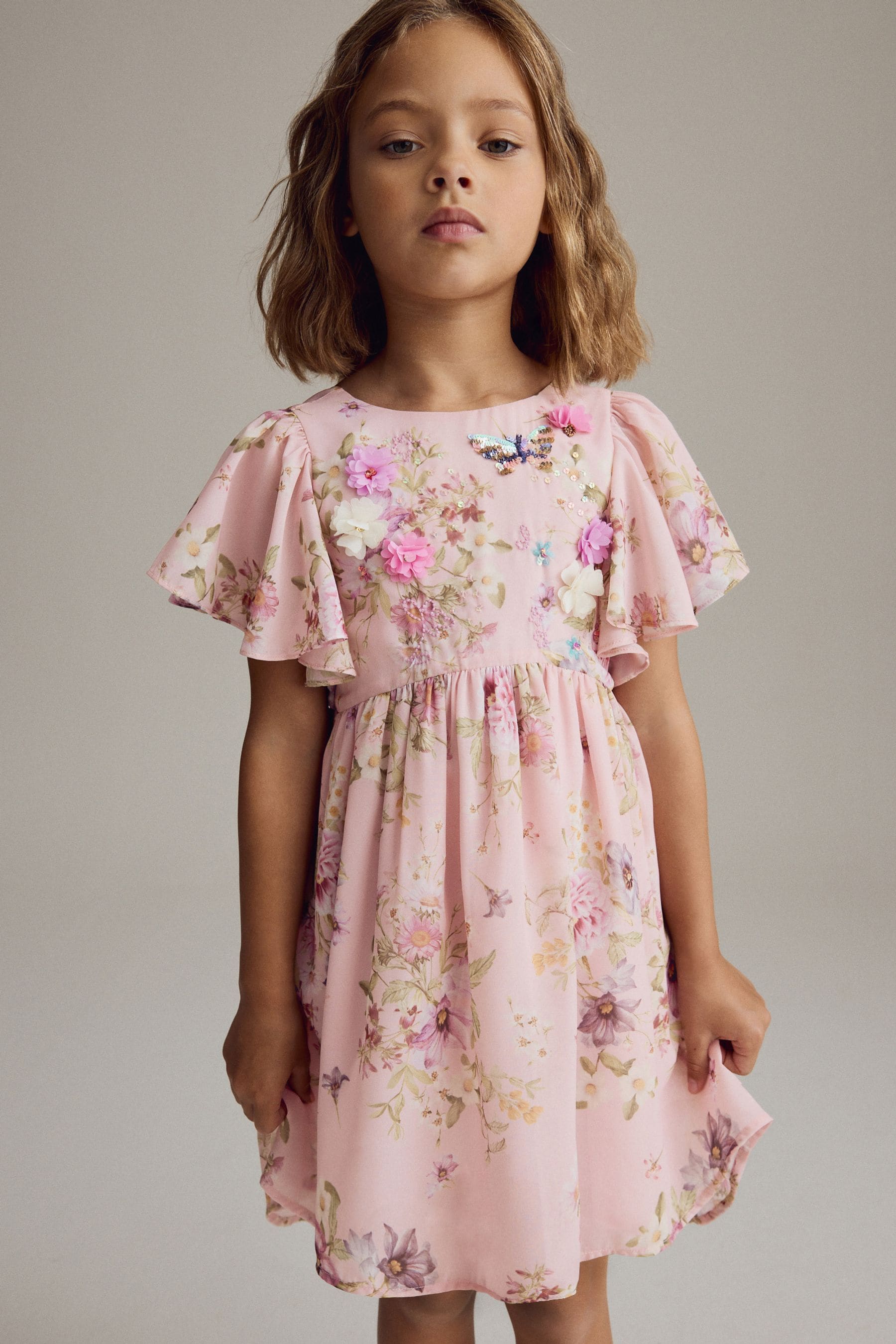 Pink Angel Sleeve Embellished Dress (3-16yrs)