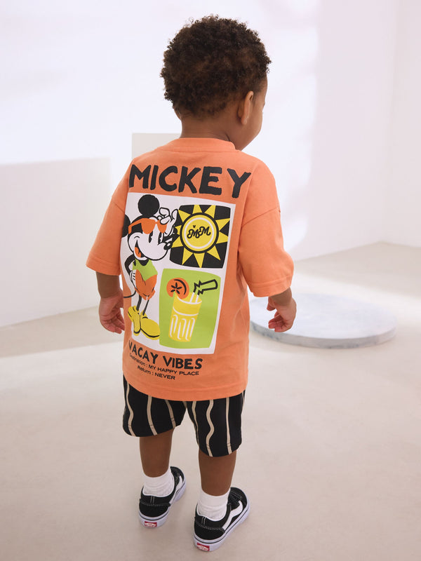 Orange Mickey Mouse 100% Cotton T-Shirt & Shorts Set (3mths-8yrs)