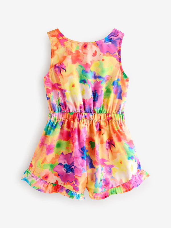 Multi Tie-dye 100% Cotton Bow Detail Playsuit (3-16yrs)