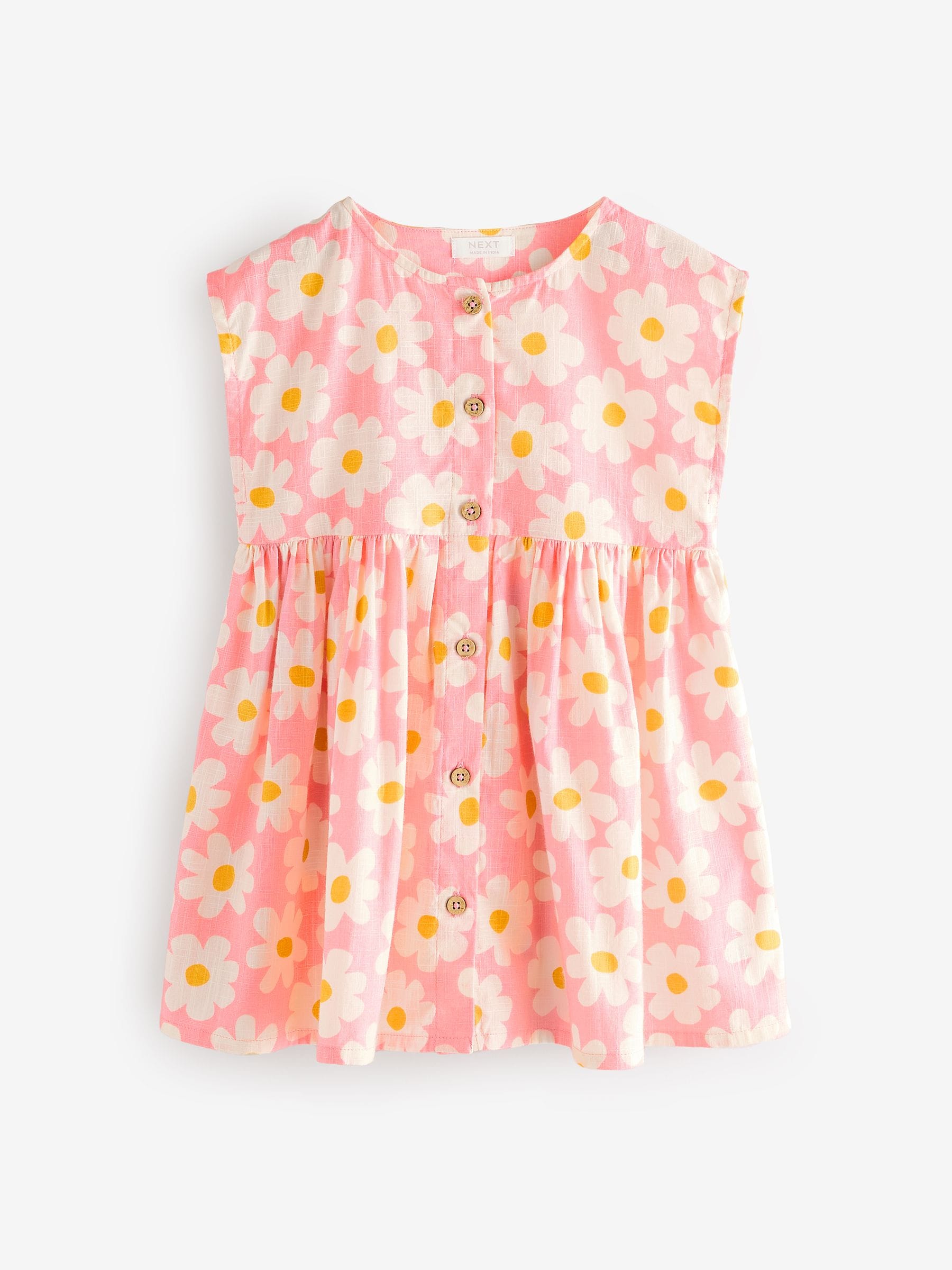 Pink Flower 100% Cotton Button Through Dress (3mths-10yrs)