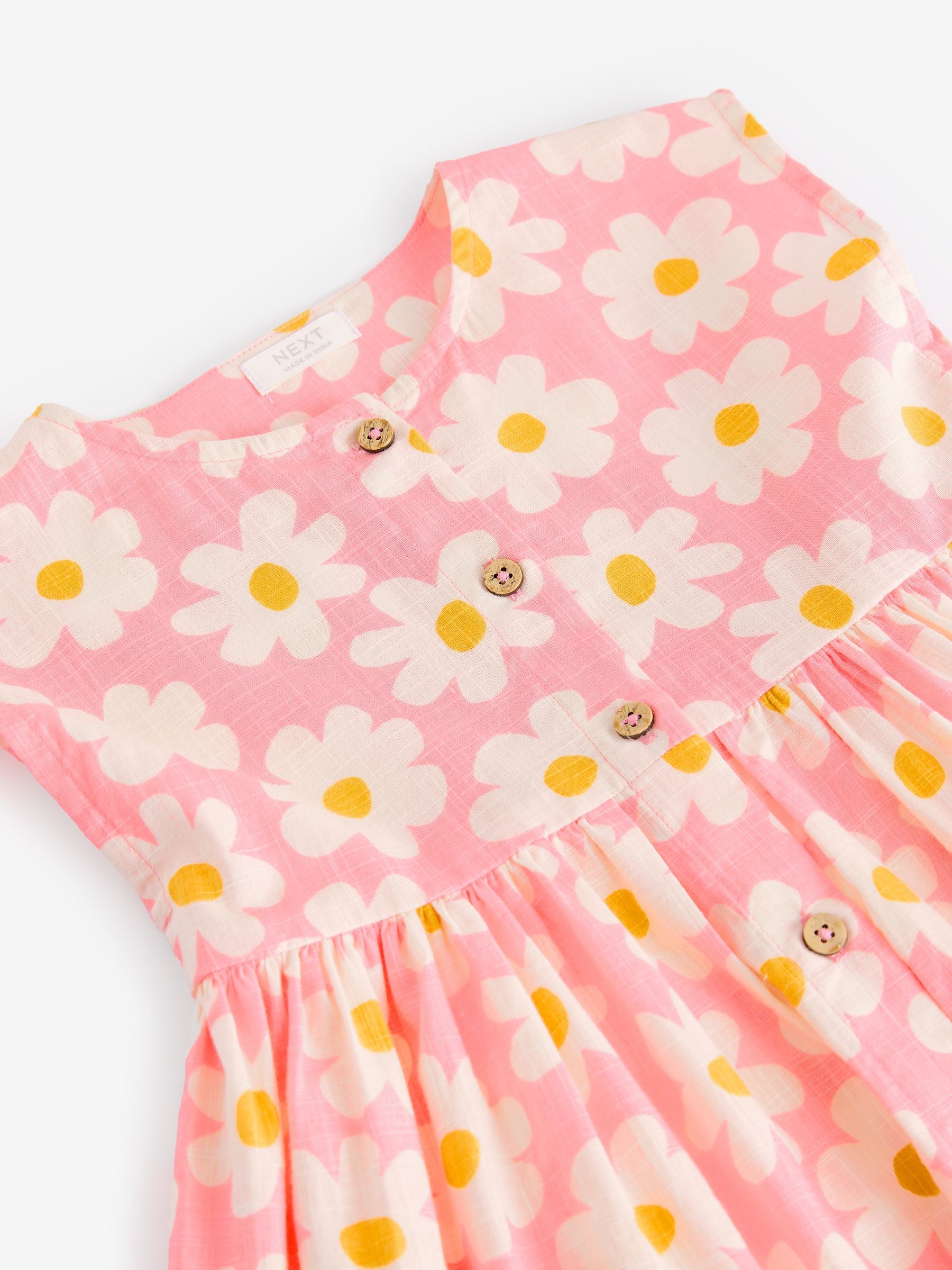 Pink Flower 100% Cotton Button Through Dress (3mths-10yrs)