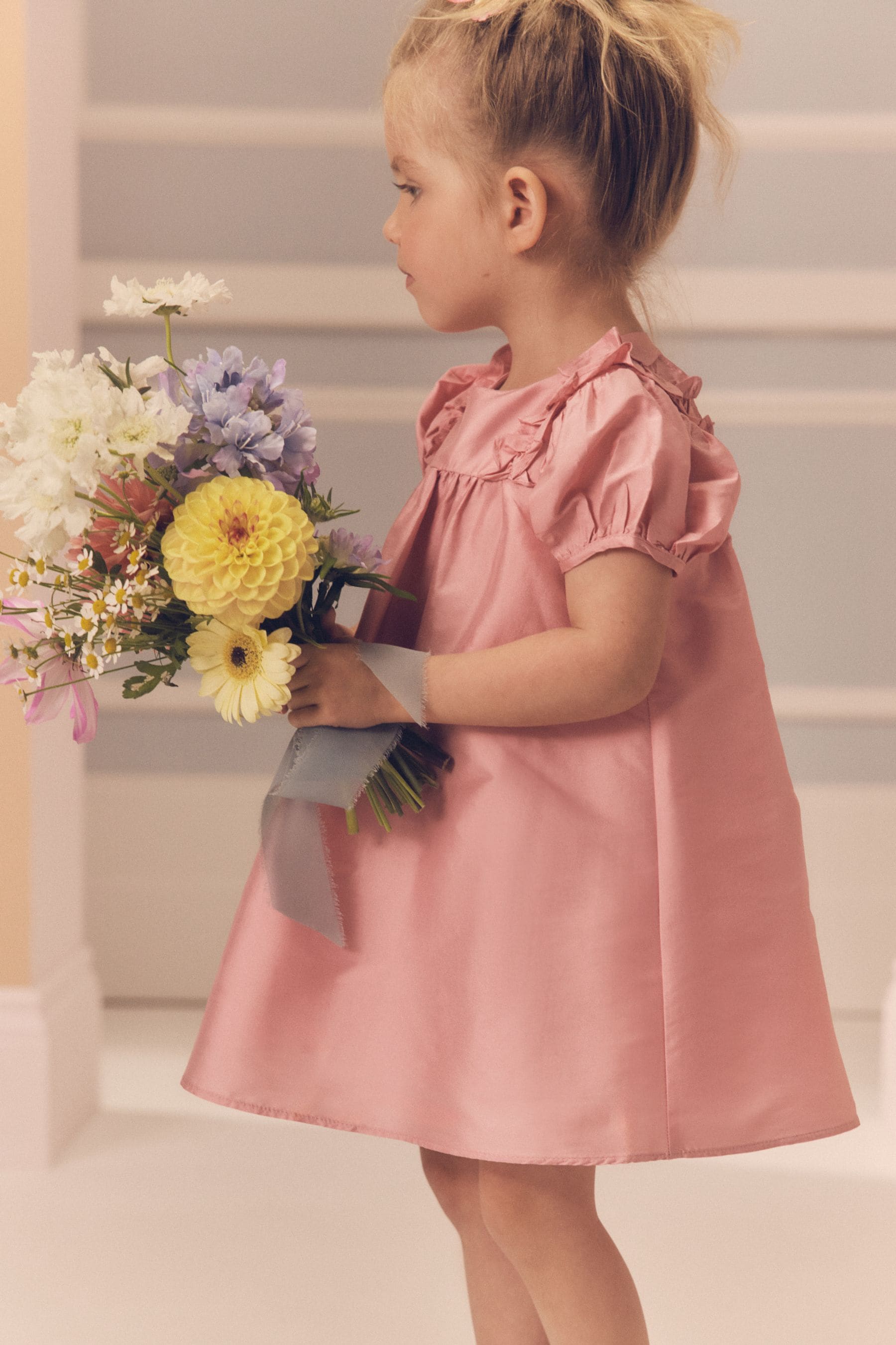 Soft Pink Taffeta Ruffle Party Dress (3mths-8yrs)