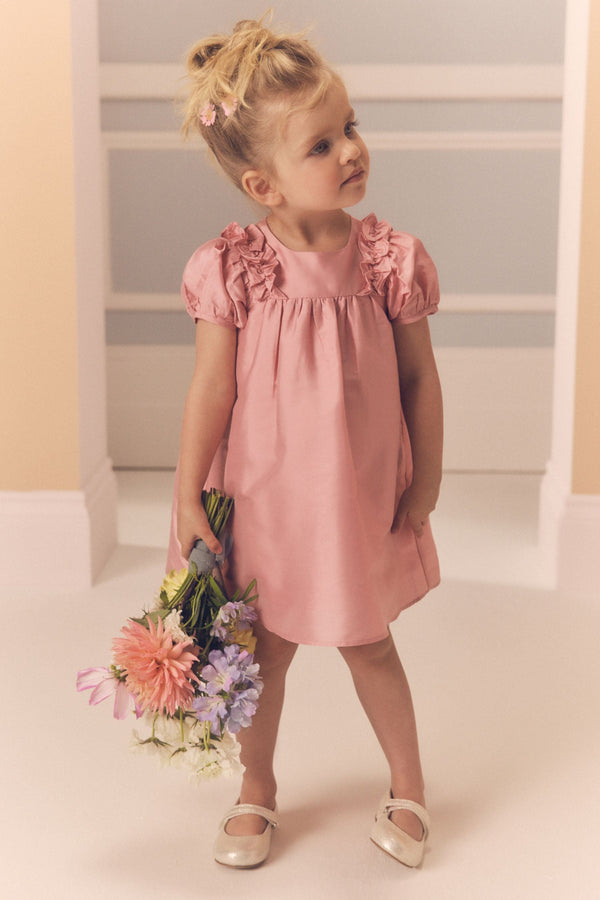 Soft Pink Taffeta Ruffle Party Dress (3mths-8yrs)