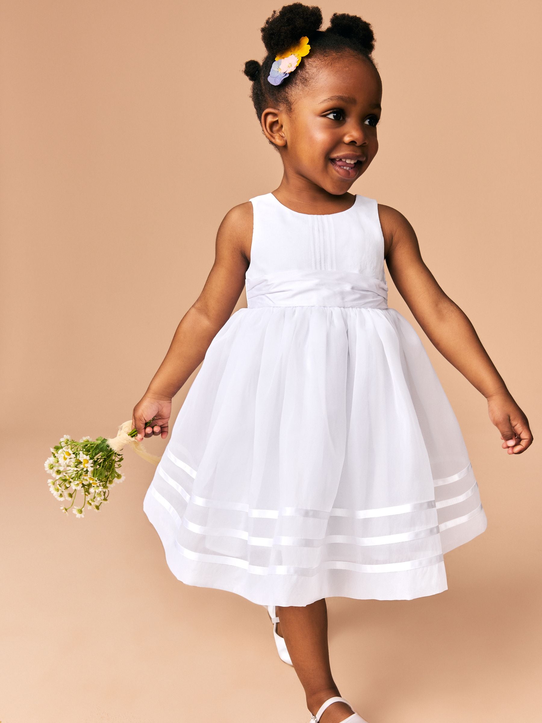 White Flower Girl Organza Dress (3mths-10yrs)