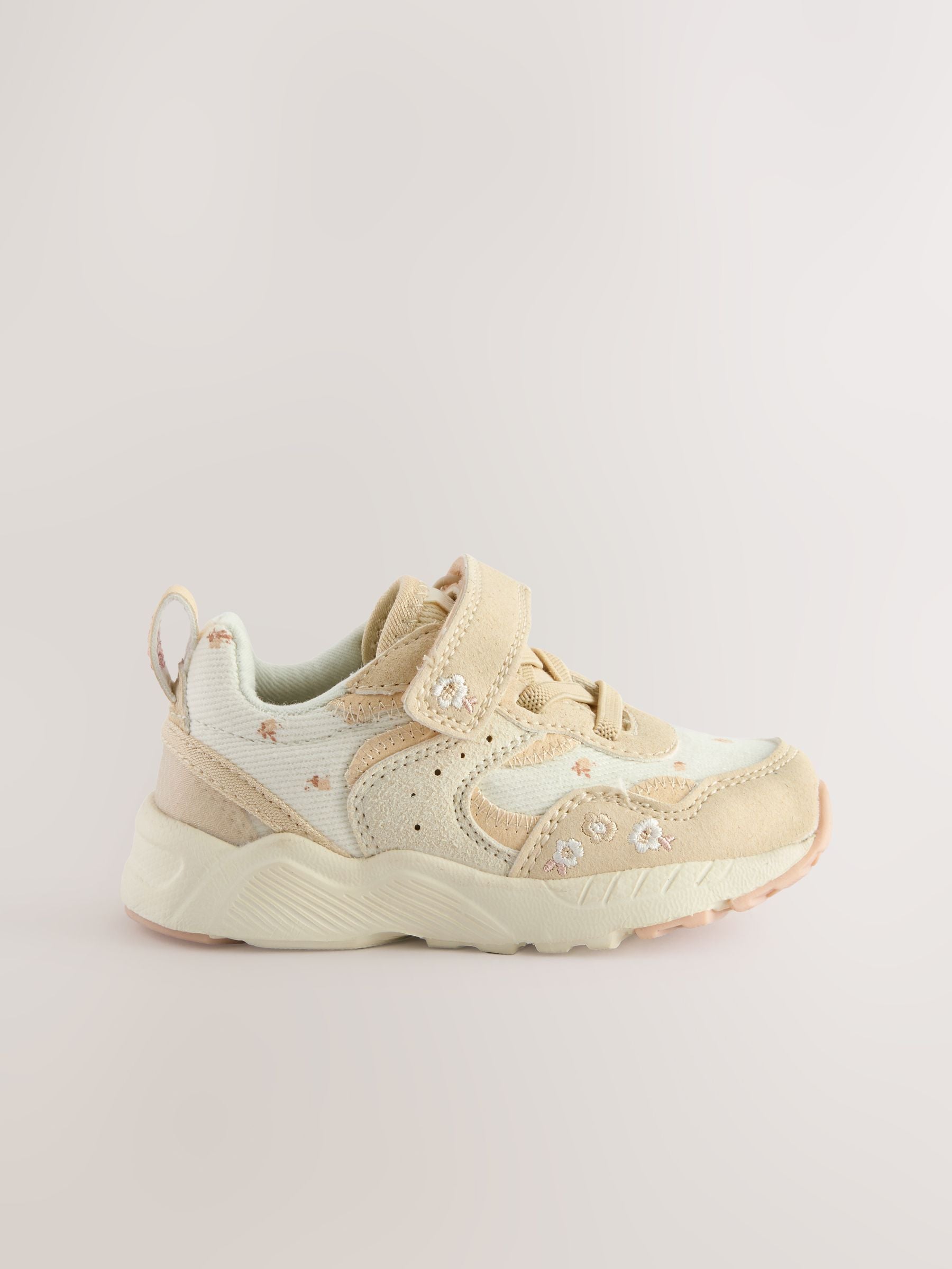 Neutral Embroidered Floral Elastic Lace Touch Fasten Trainers