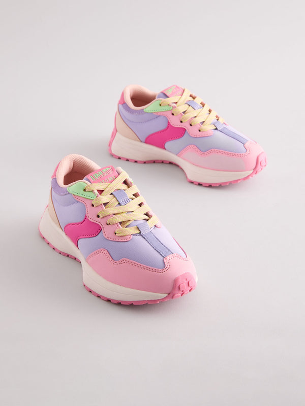 Pink Colourblock Lace-Up Chunky Trainers