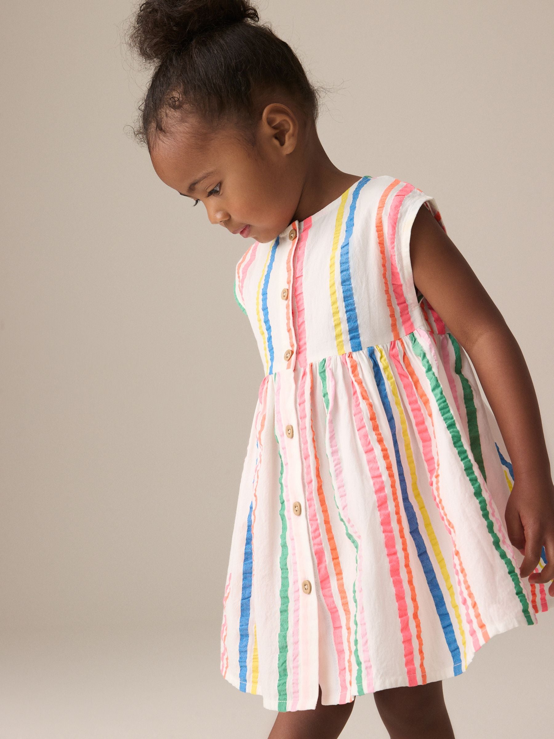 Rainbow Stripe 100% Cotton Button Through Dress (3mths-10yrs)