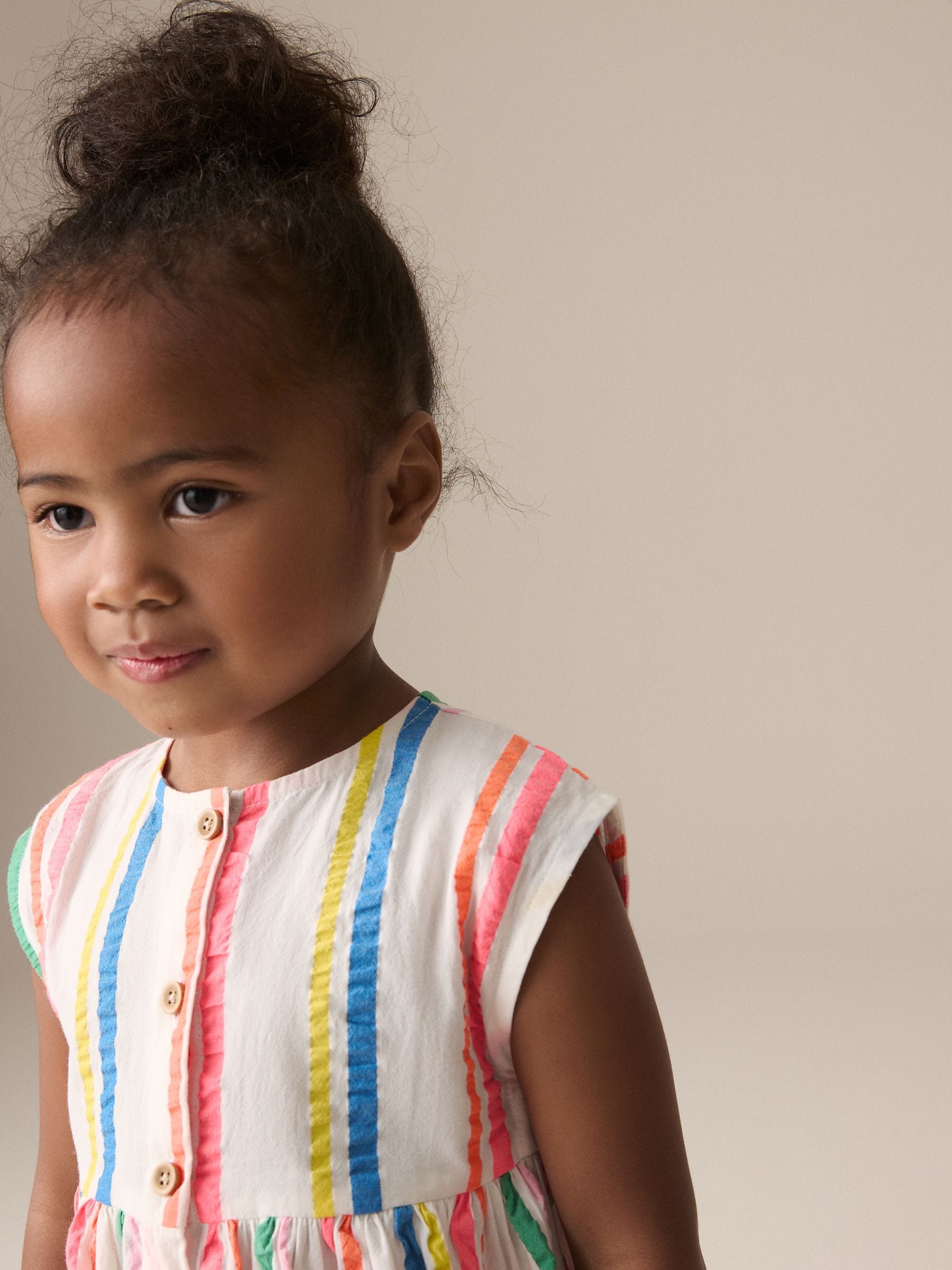 Rainbow Stripe Button Through 100% Cotton Dress (3mths-10yrs)