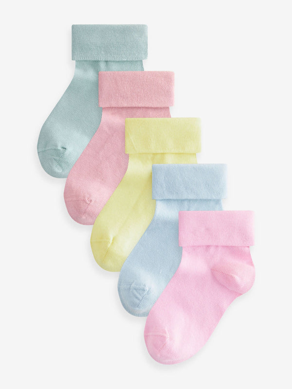 Multi Cotton Rich Roll Top Ankle Socks 5 Pack