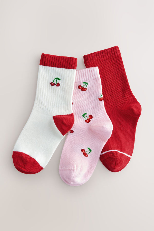 Red/Pink Cotton Rich Cherry Ankle Socks 3 Pack