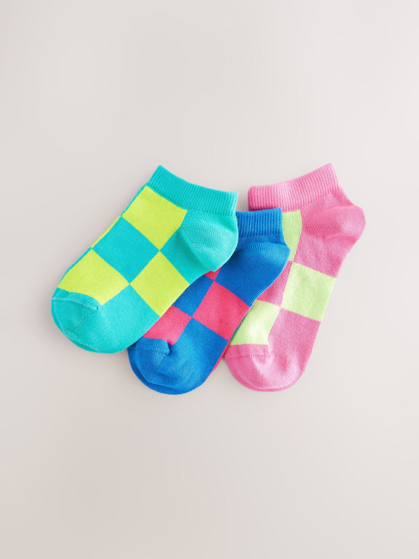 Multi Cotton Rich Checkerborad Trainers Socks 3 Packs