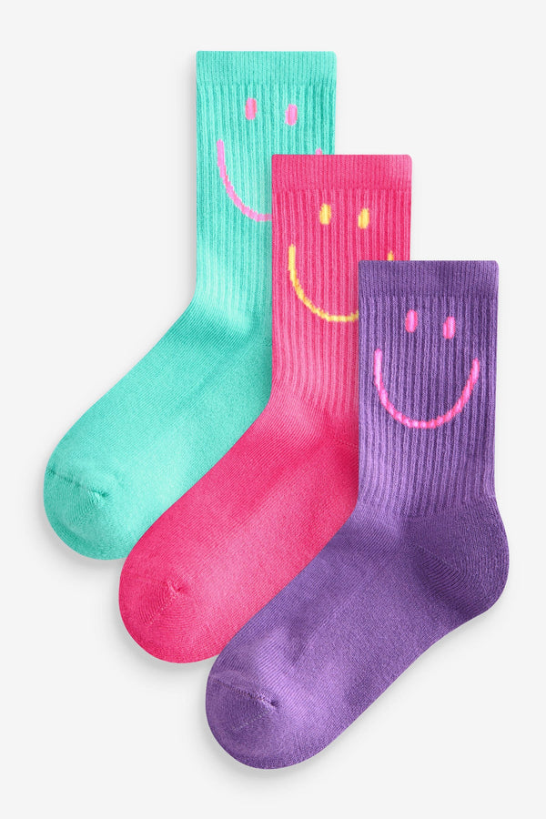 Pink, Purple and Teal Blue Character Regular Length Cotton Rich Cushioned Sole Ankle Socks 3 Pack