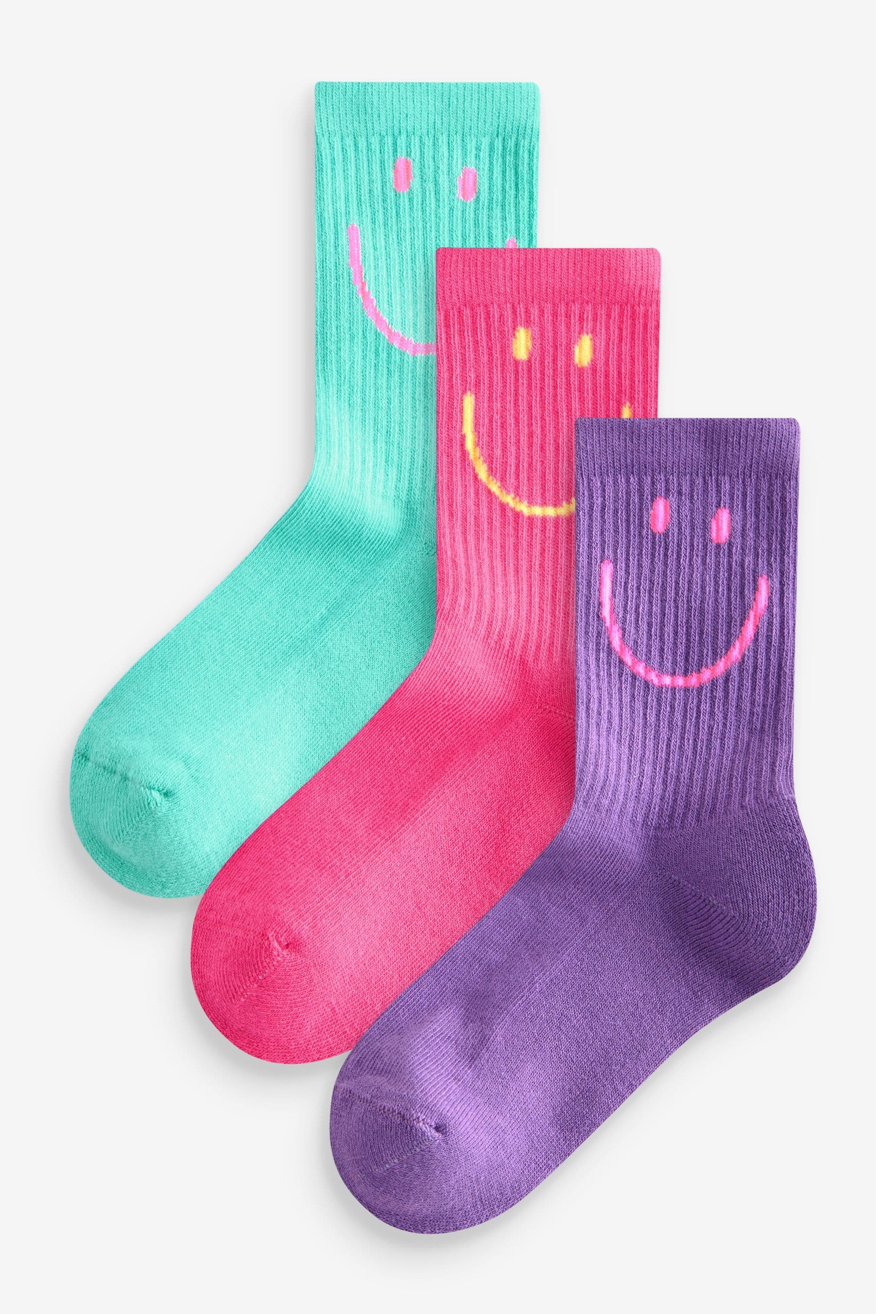 Pink, Purple and Teal Blue Character Cotton Rich Character Cushion Sole Ankle Socks 3 Pack