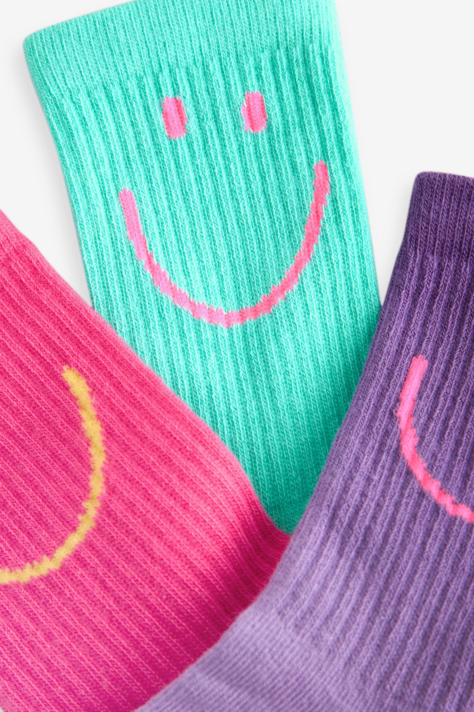 Pink, Purple and Teal Blue Character Cotton Rich Character Cushion Sole Ankle Socks 3 Pack