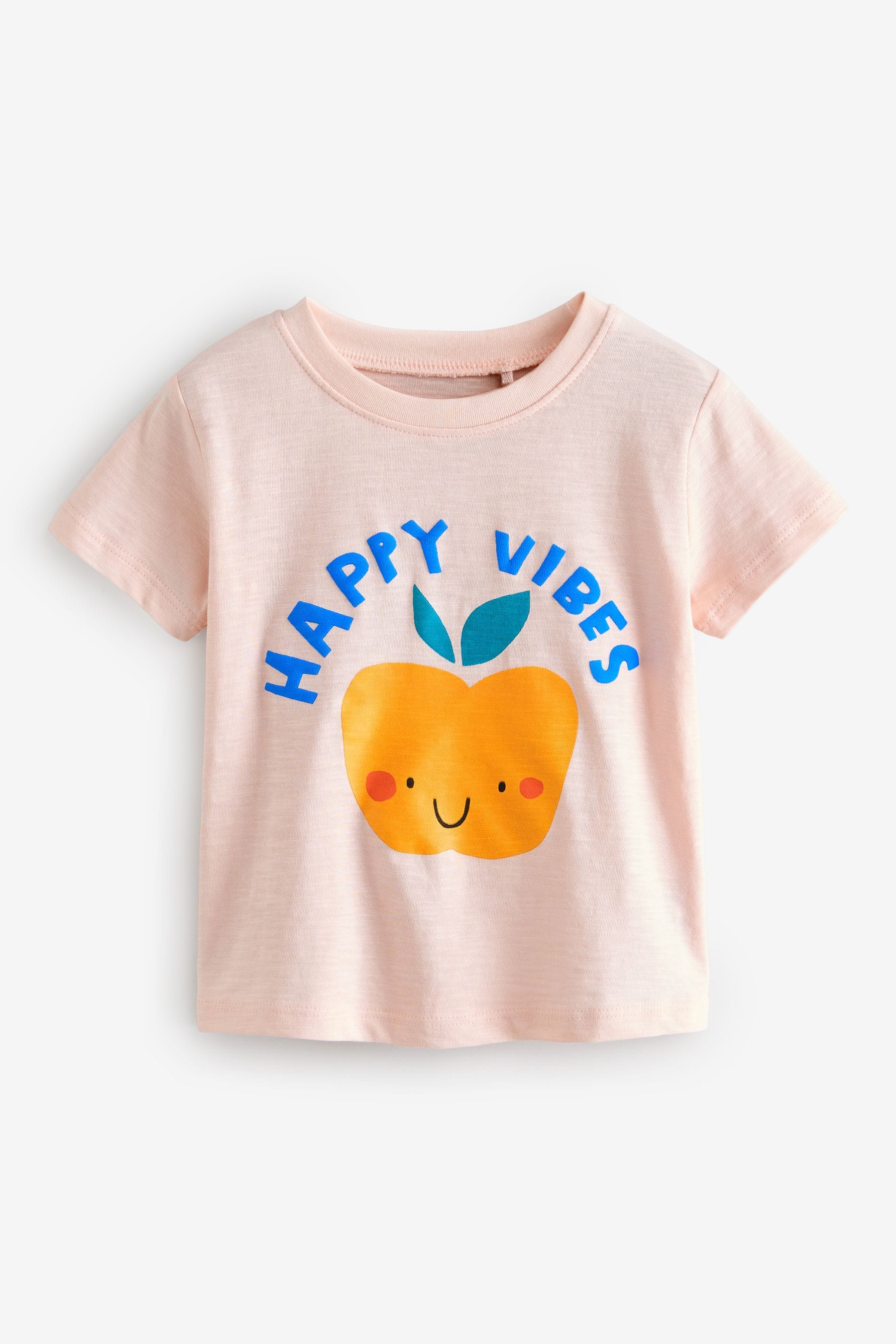 Pale Pink Happy Vibes 100% Cotton Short Sleeve T-Shirt (3mths-7yrs)