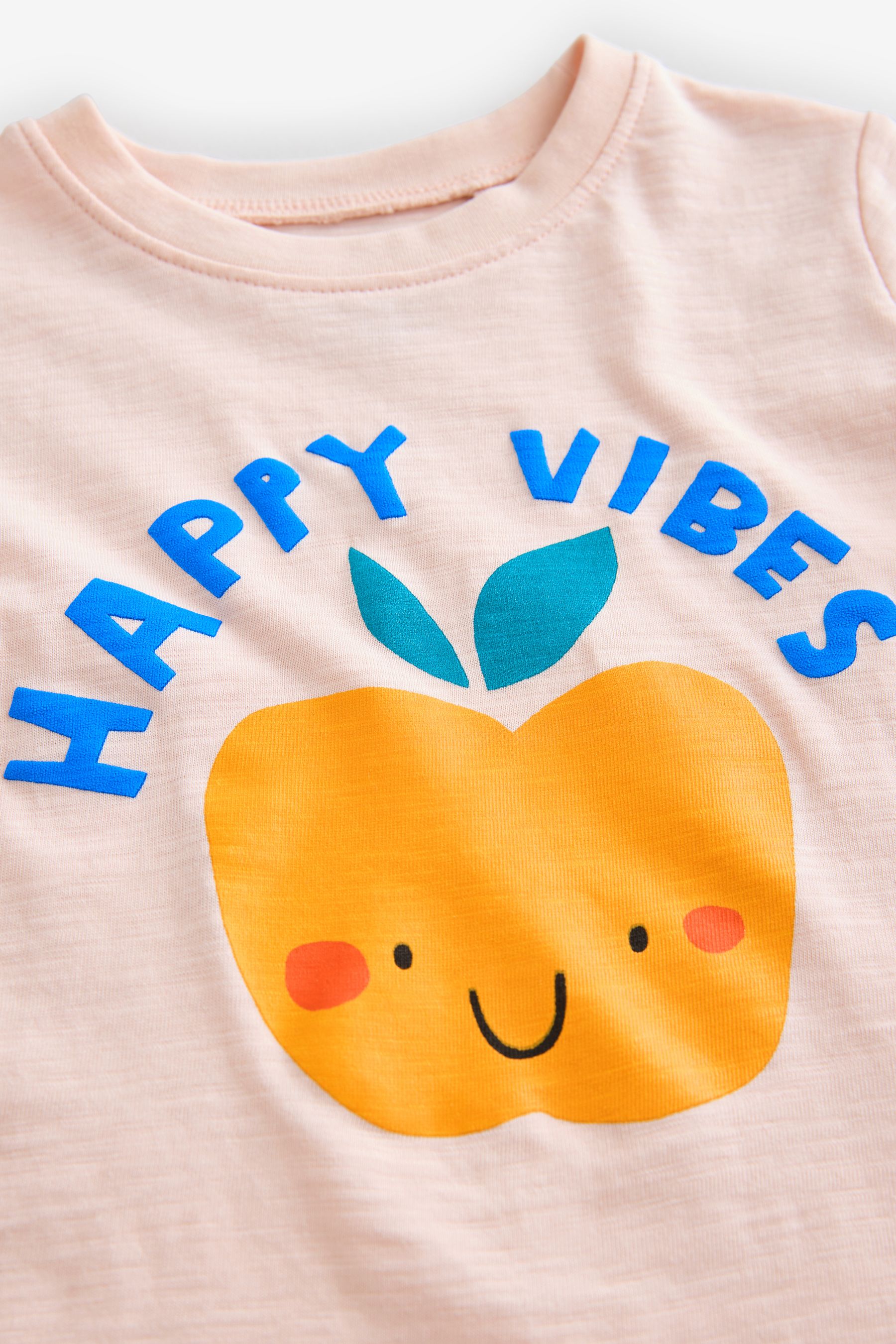 Pale Pink Happy Vibes 100% Cotton Short Sleeve T-Shirt (3mths-7yrs)