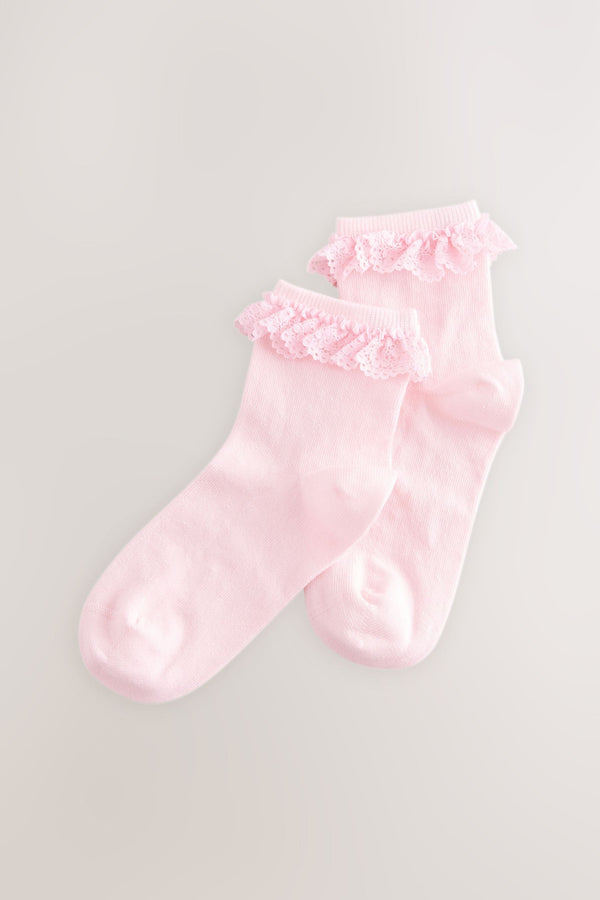 Light Pink Cotton Rich Ruffle Ankle Socks 2 Pack