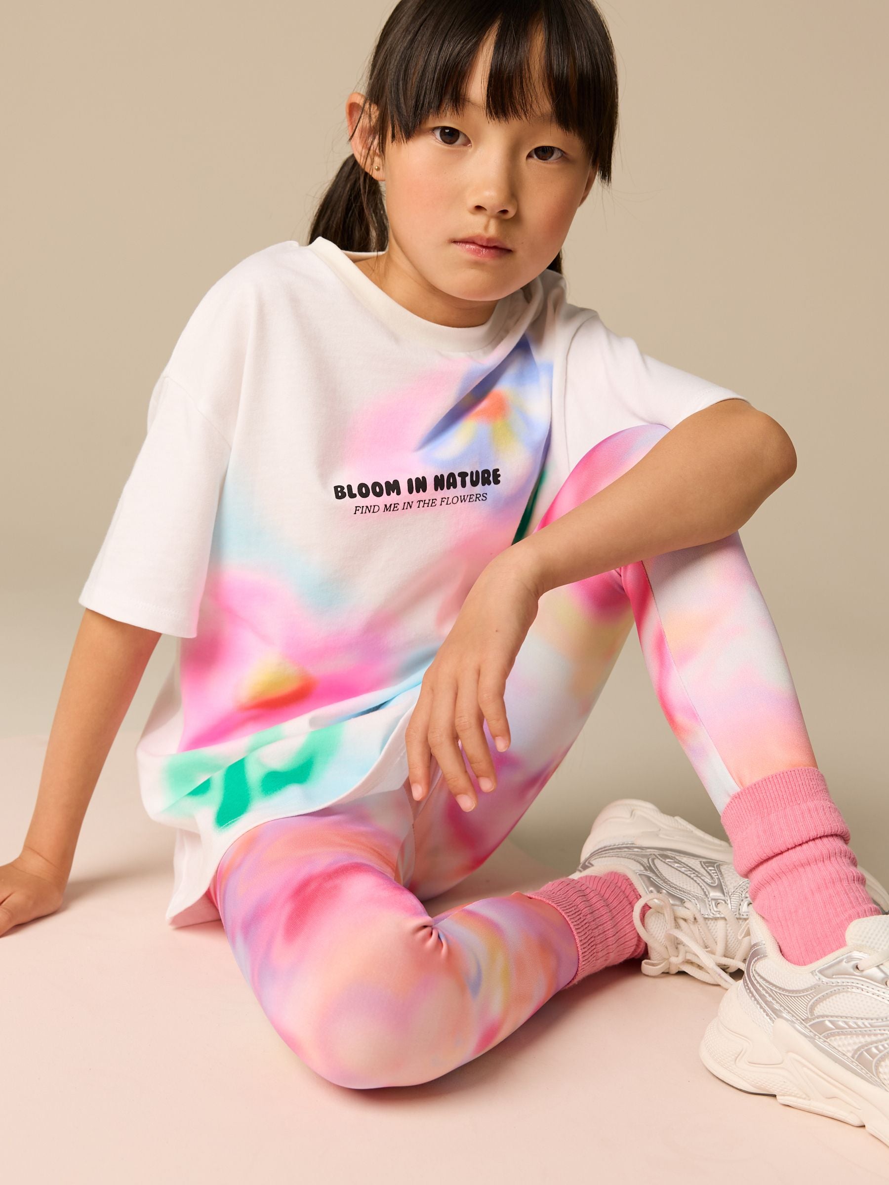 Multi Pink Floral Print Grafitti T-Shirt And Leggings Set (3-16yrs)