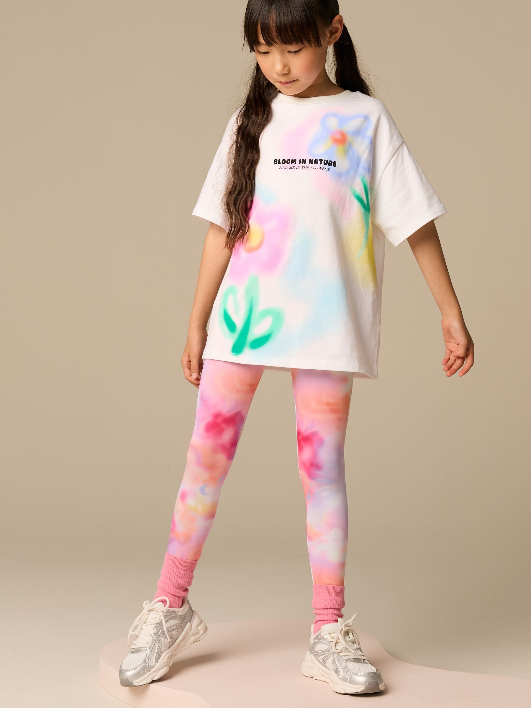 Multi Pink Floral Print Grafitti T-Shirt And Leggings Set (3-16yrs)