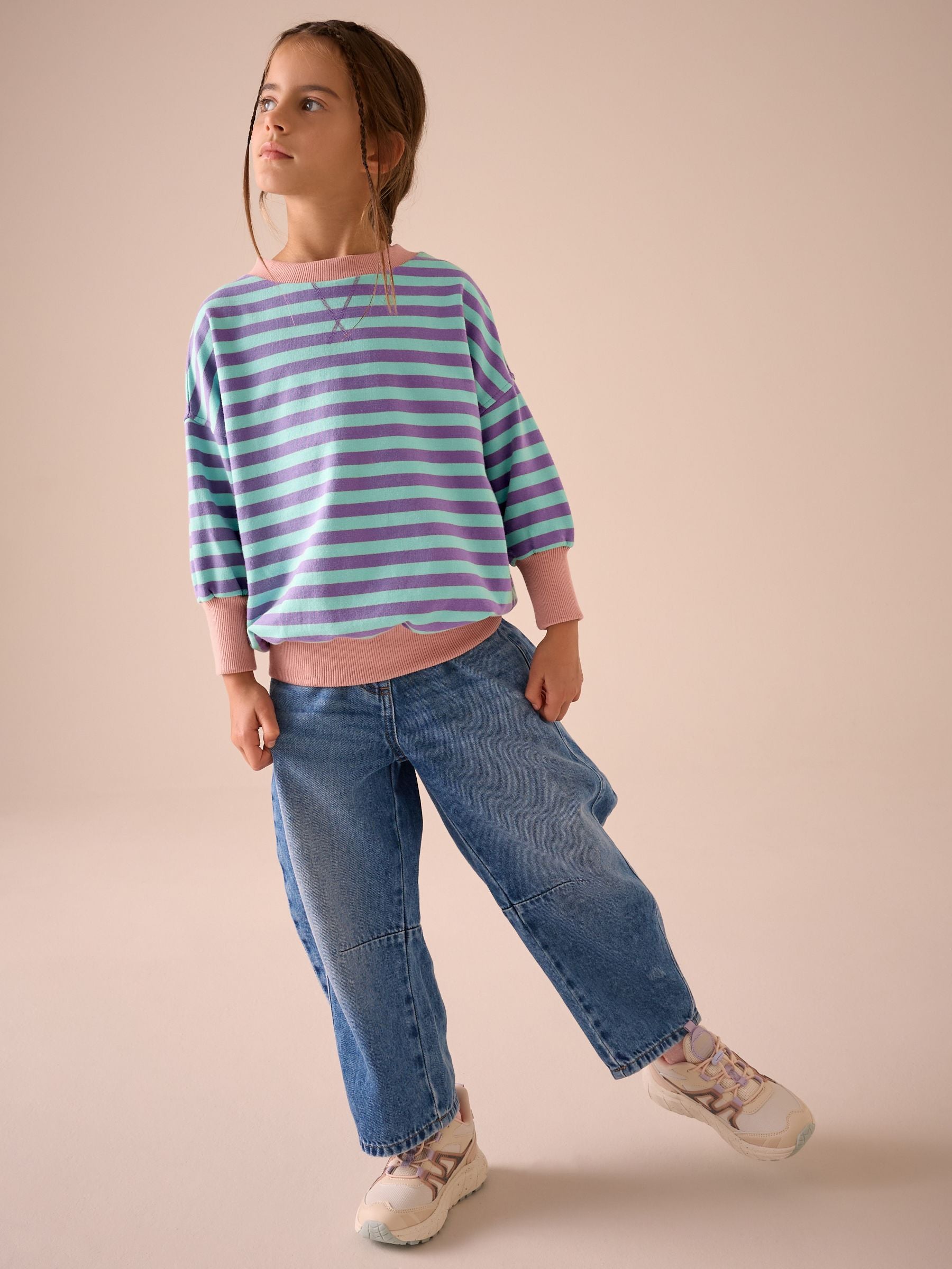 Blue/Purple Stripe 100% Cotton Sweatshirt (3-16yrs)