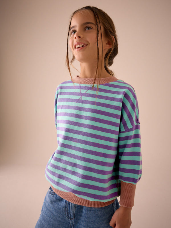 Blue/Purple Stripe 100% Cotton Sweatshirt (3-16yrs)