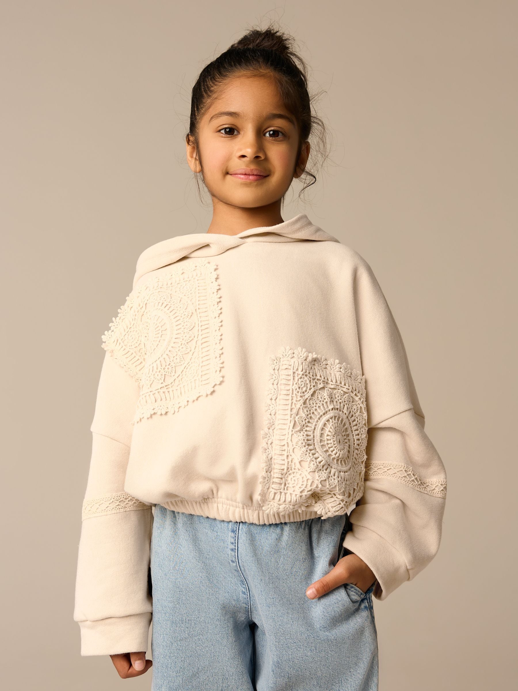 Neutral Crochet Elasticated Hoodie (3-16yrs)