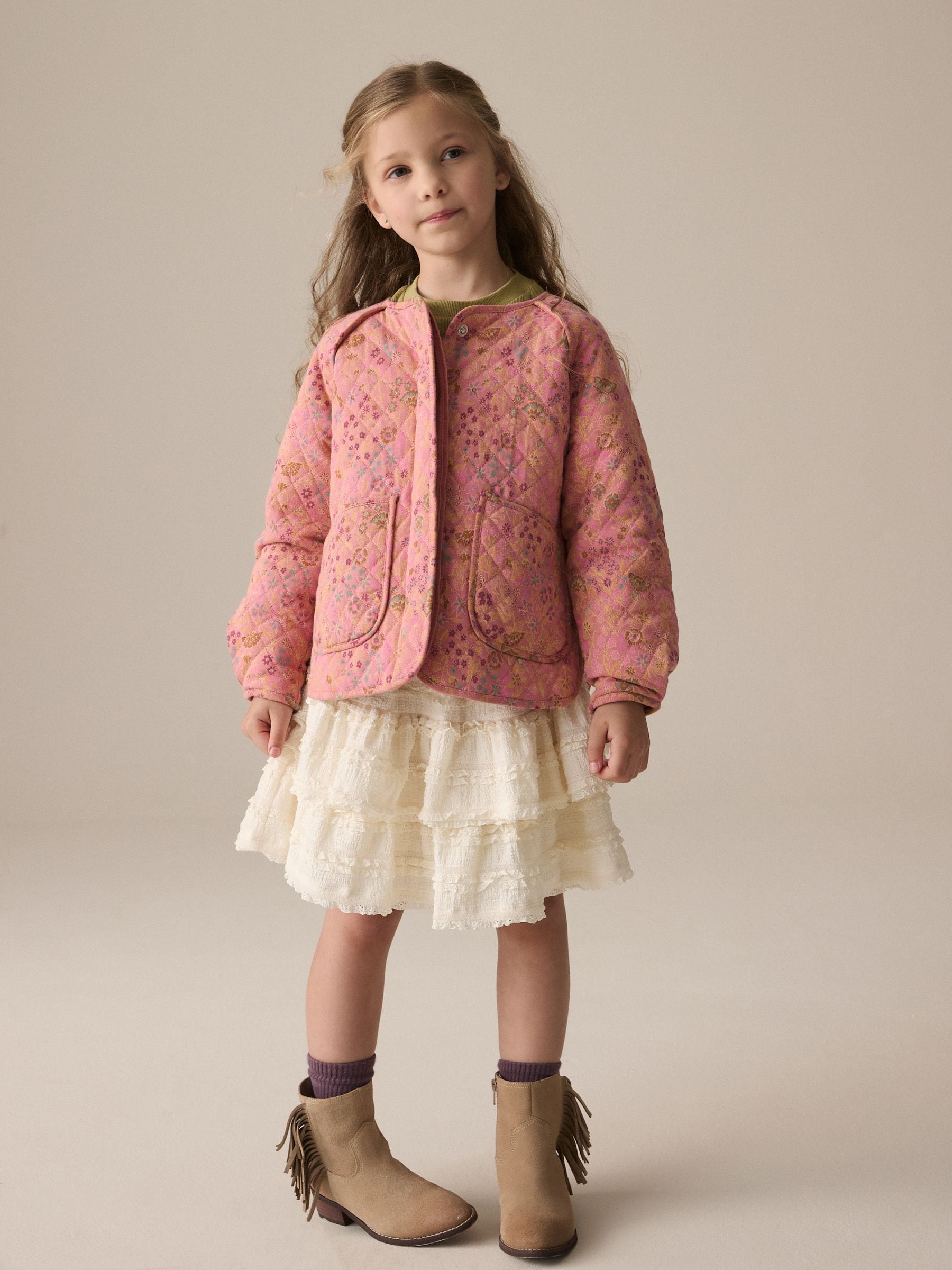 Pink Floral Print Quilted Jacket (3-16yrs)