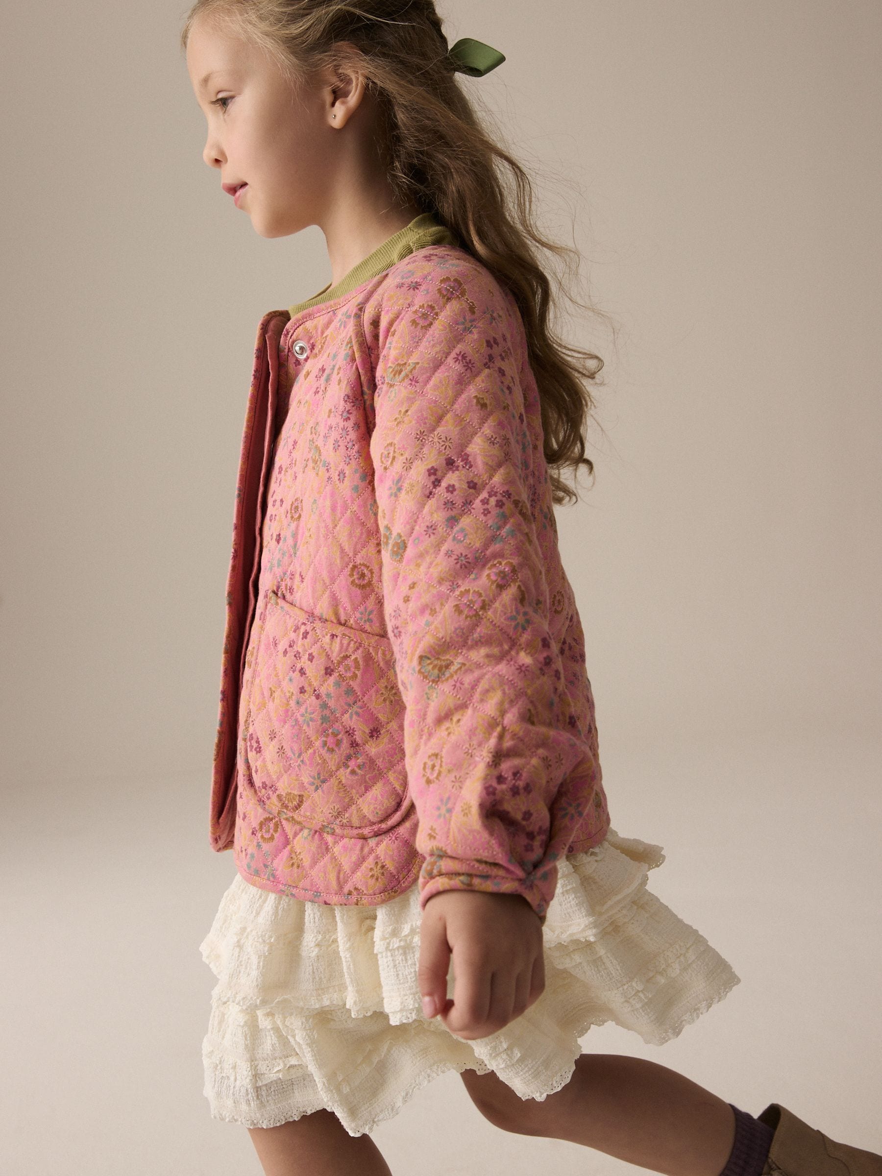 Pink Floral Print Quilted Jacket (3-16yrs)