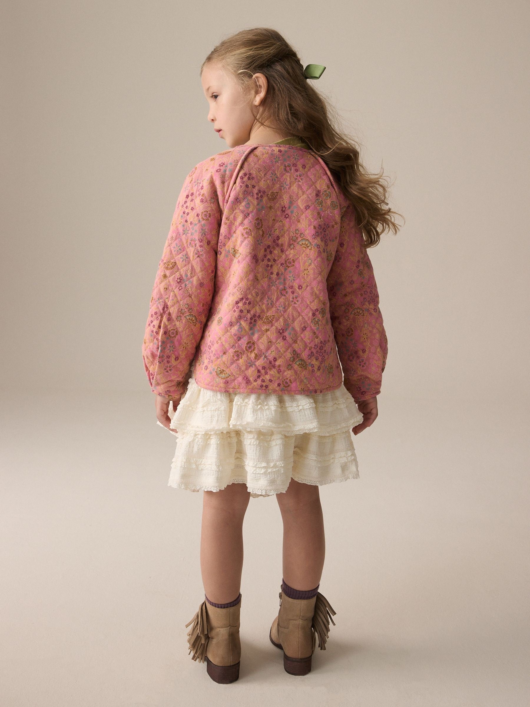 Pink Floral Print Quilted Jacket (3-16yrs)