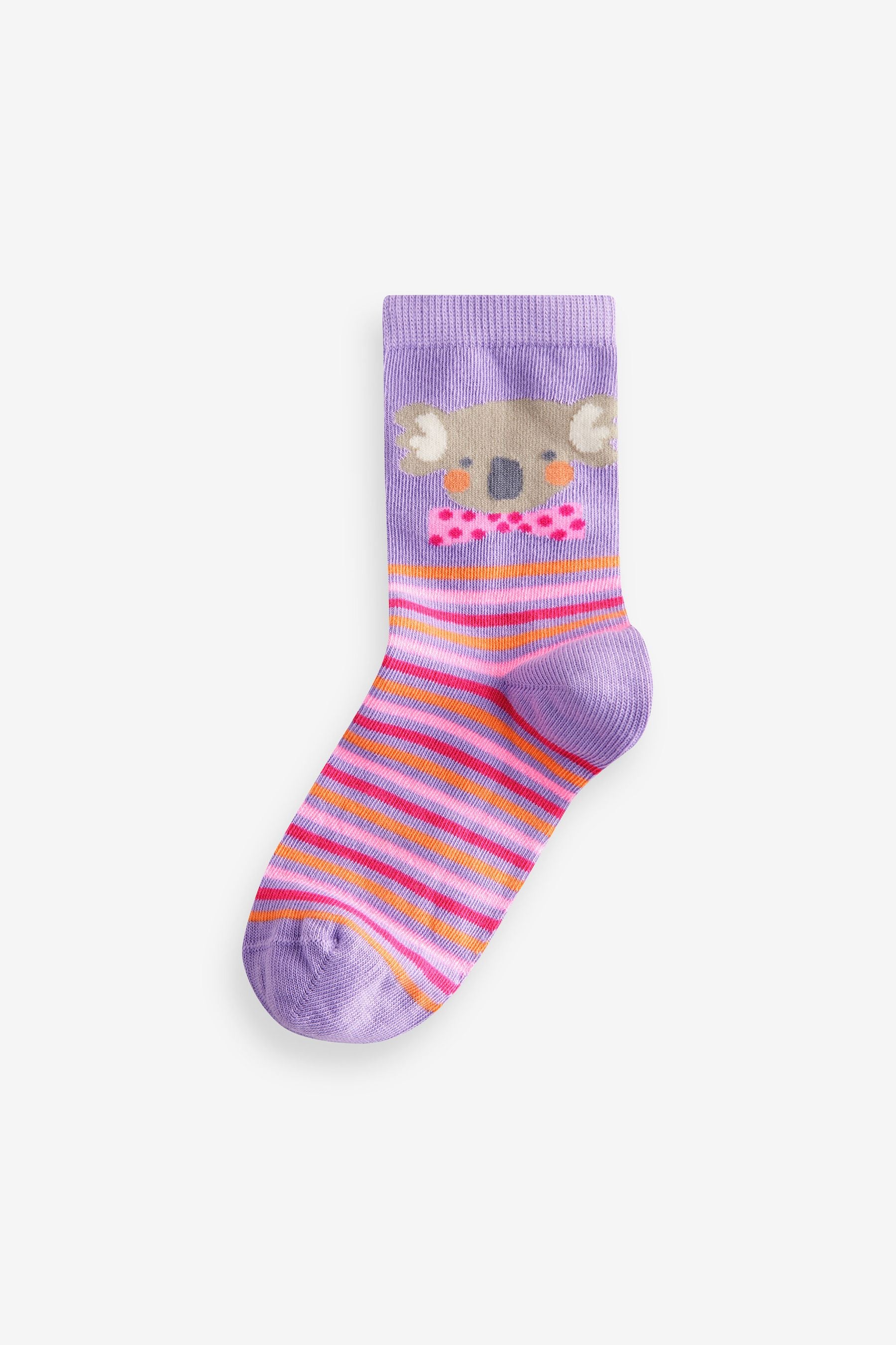 Pink, Purple and Green Cotton Rich Character Stripe Socks 4 Pack