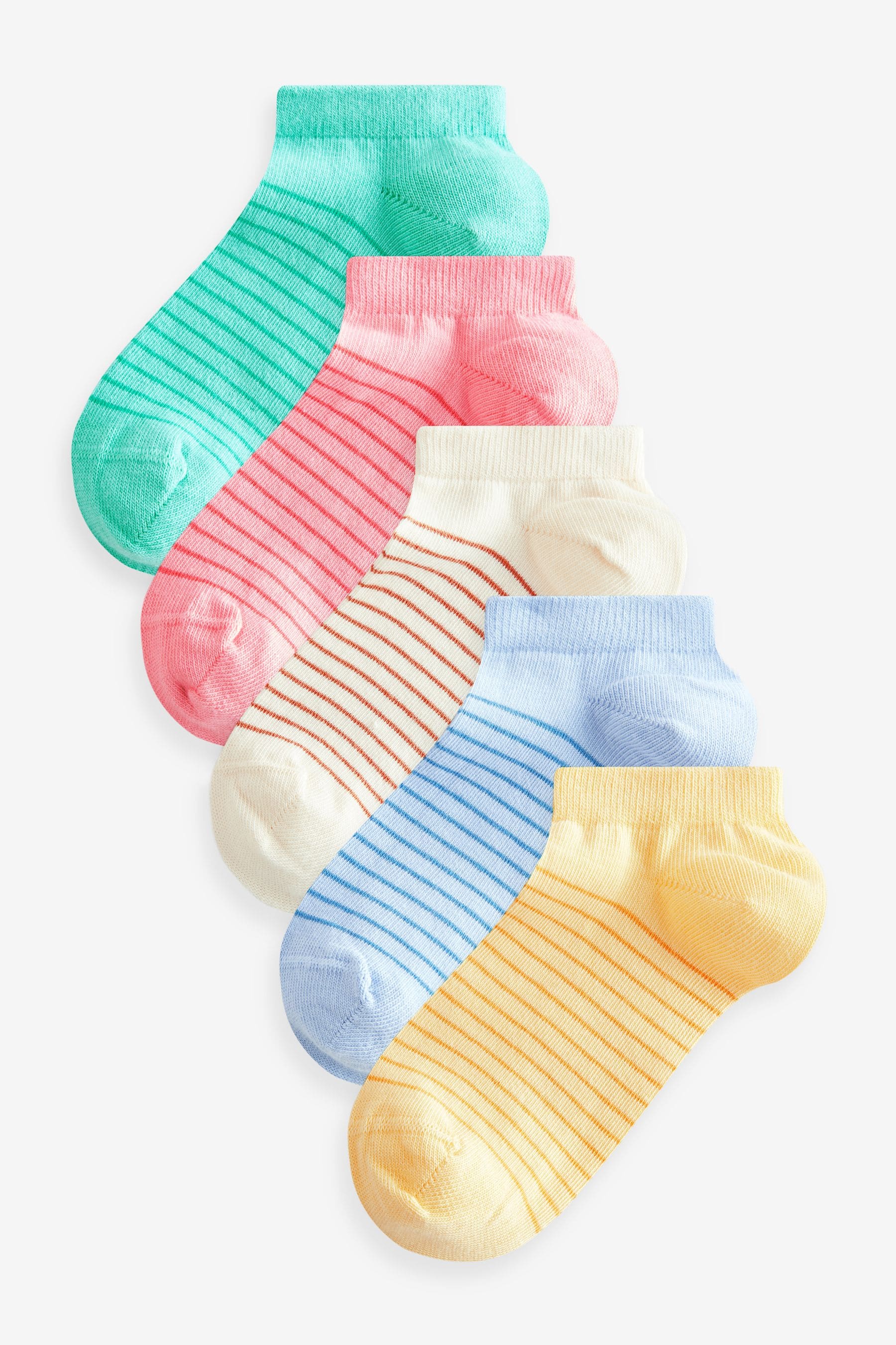 Multi Pastels 5 Pack Cotton Rich Stripe Trainer Socks