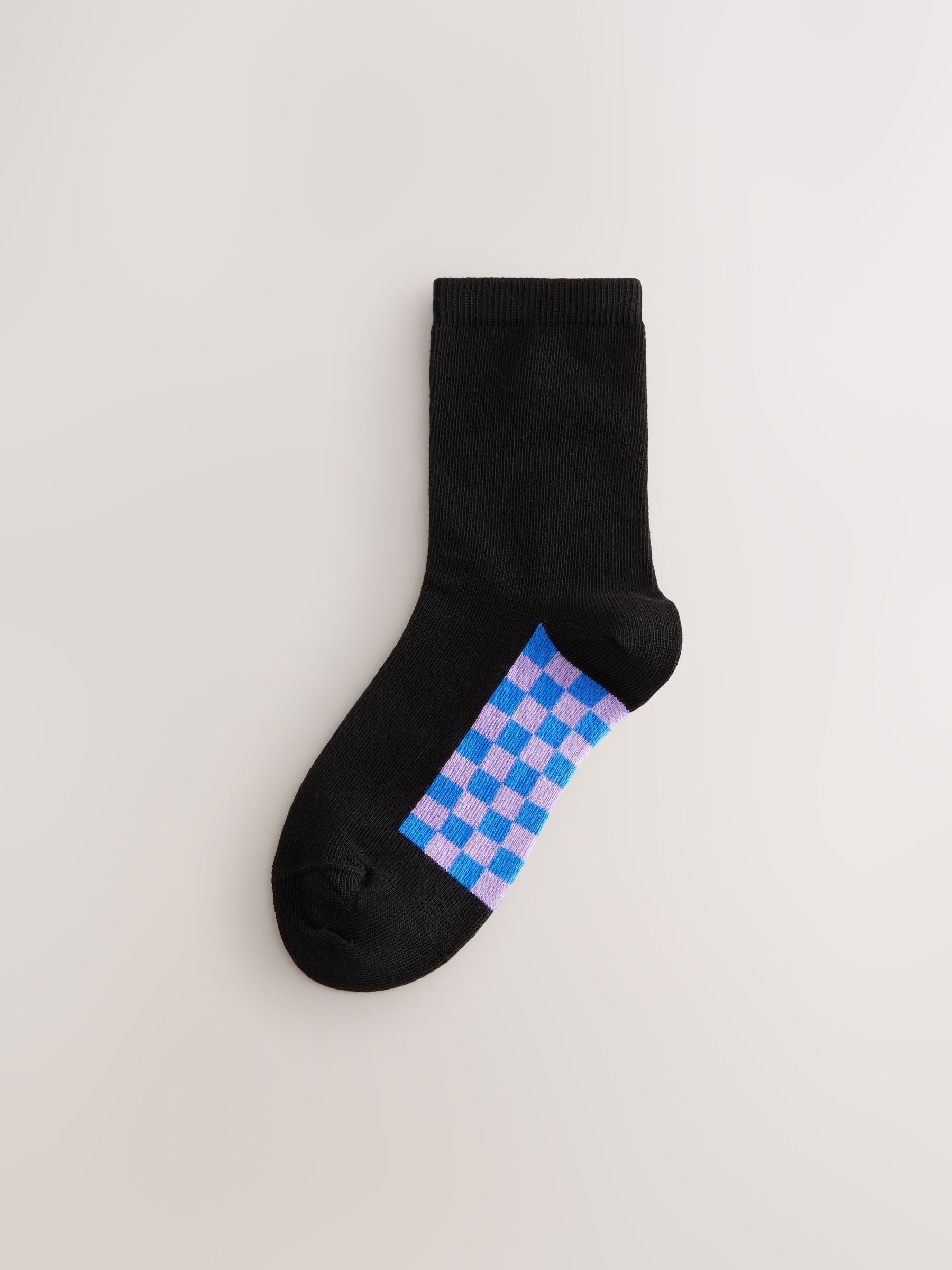 Black Checkerboard Cotton Rich Footbed Ankle School Socks 5 Pack