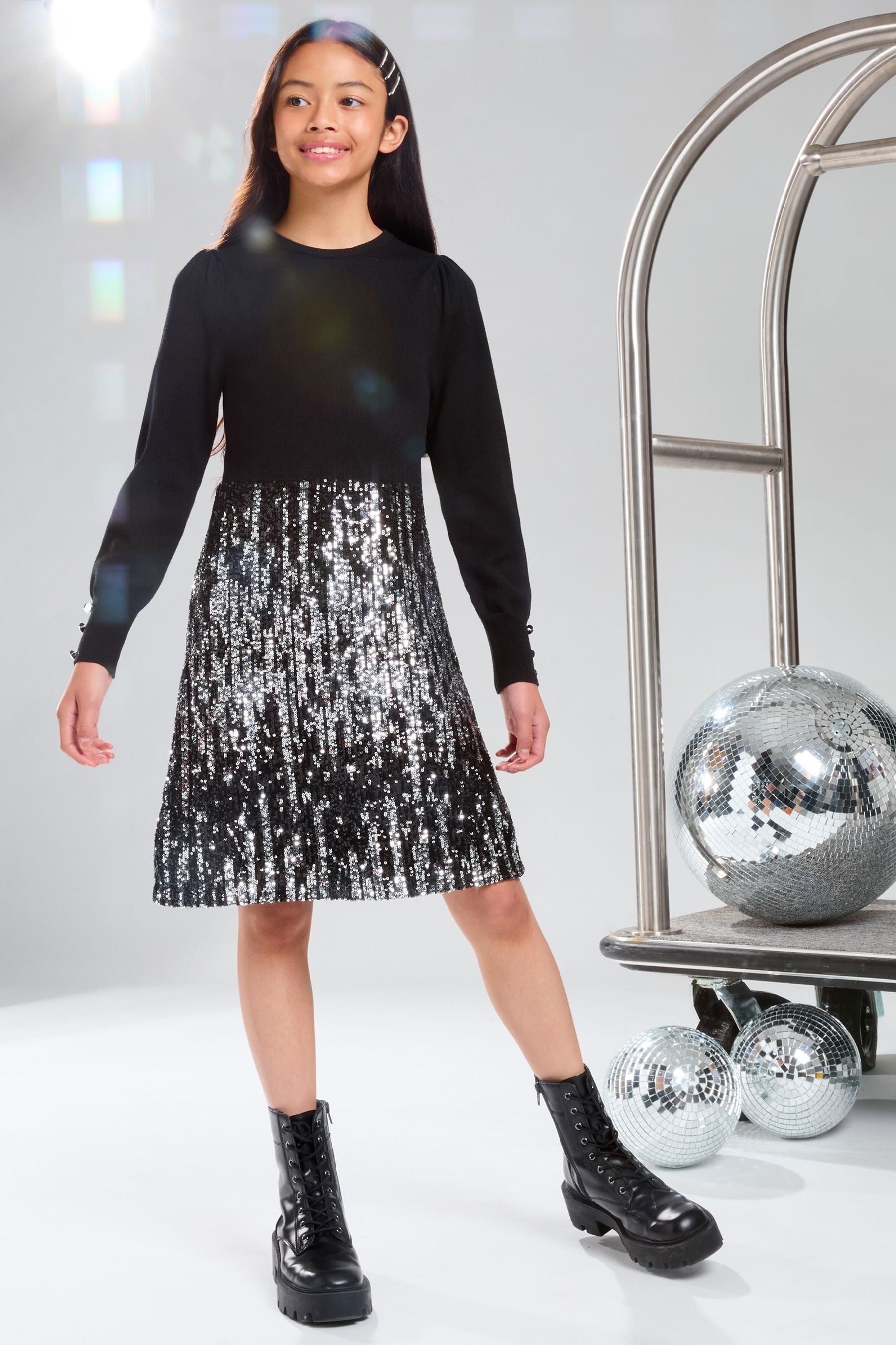 Lipsy Black Sequin 2-in-1 Party Dress (5-16yrs)