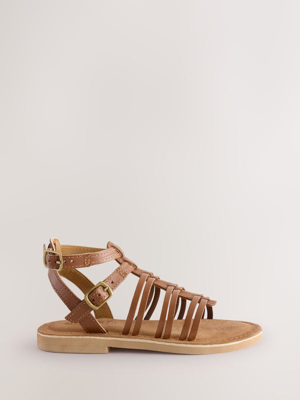 Tan Brown Leather Gladiator Sandals