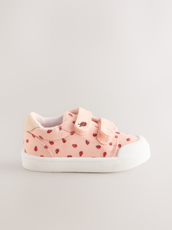 Pink Ladybird Standard Fit (F) Touch Fasten Strap Machine Washable Trainers