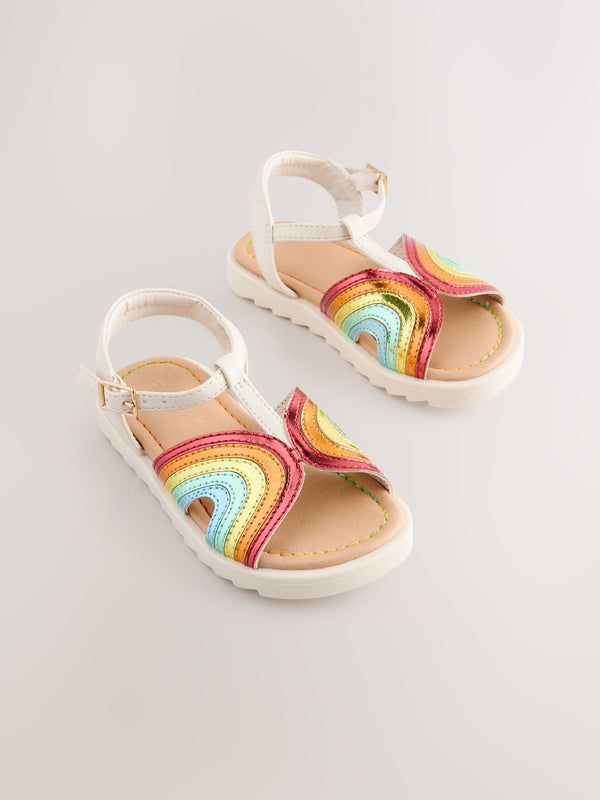 Rainbow Metallic T-Bar Sandals