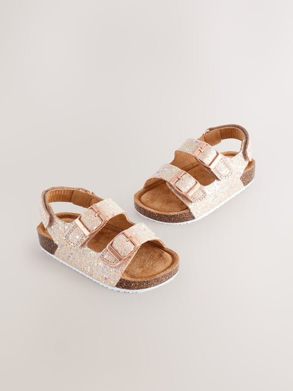 Pink Glitter Standard Fit (F) Corkbed Double Two Strap Sandals