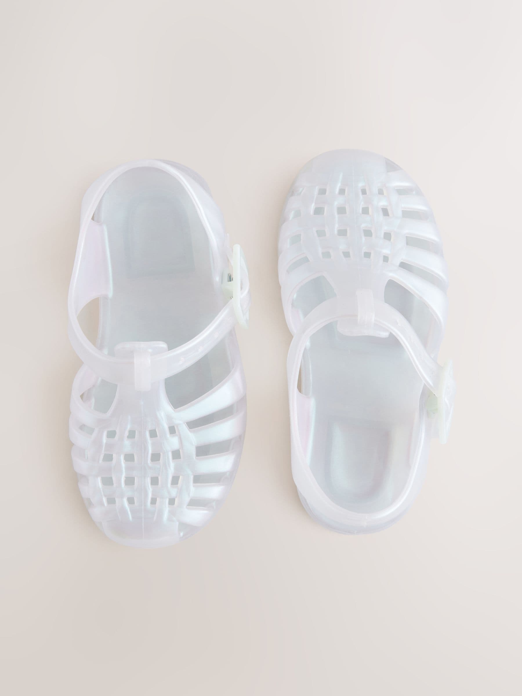 Iridescent White Fisherman Jelly Sandals