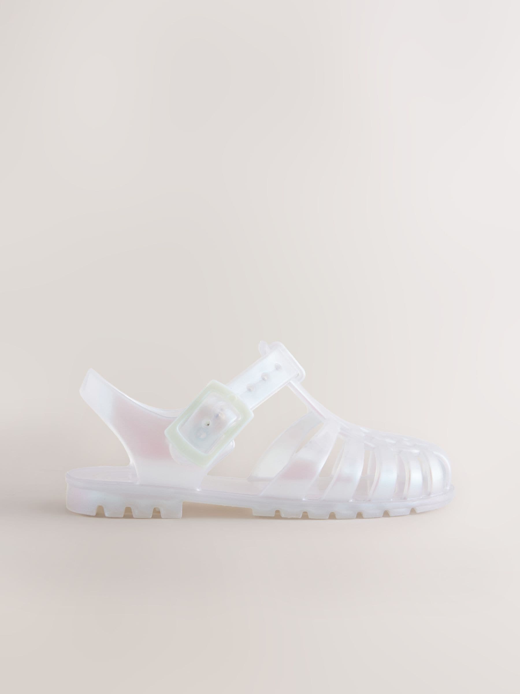 Iridescent White Fisherman Jelly Sandals