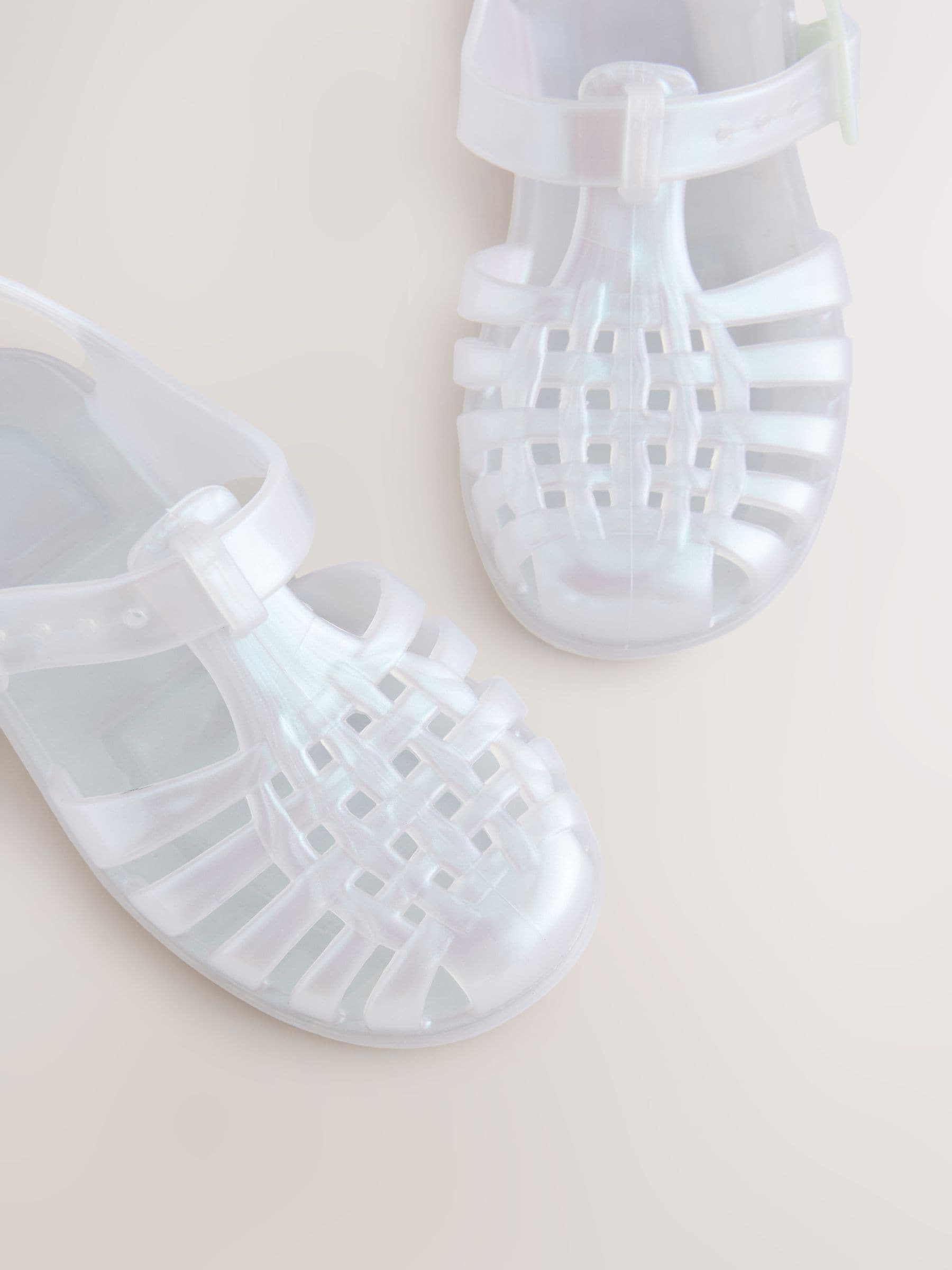 Iridescent White Fisherman Jelly Sandals