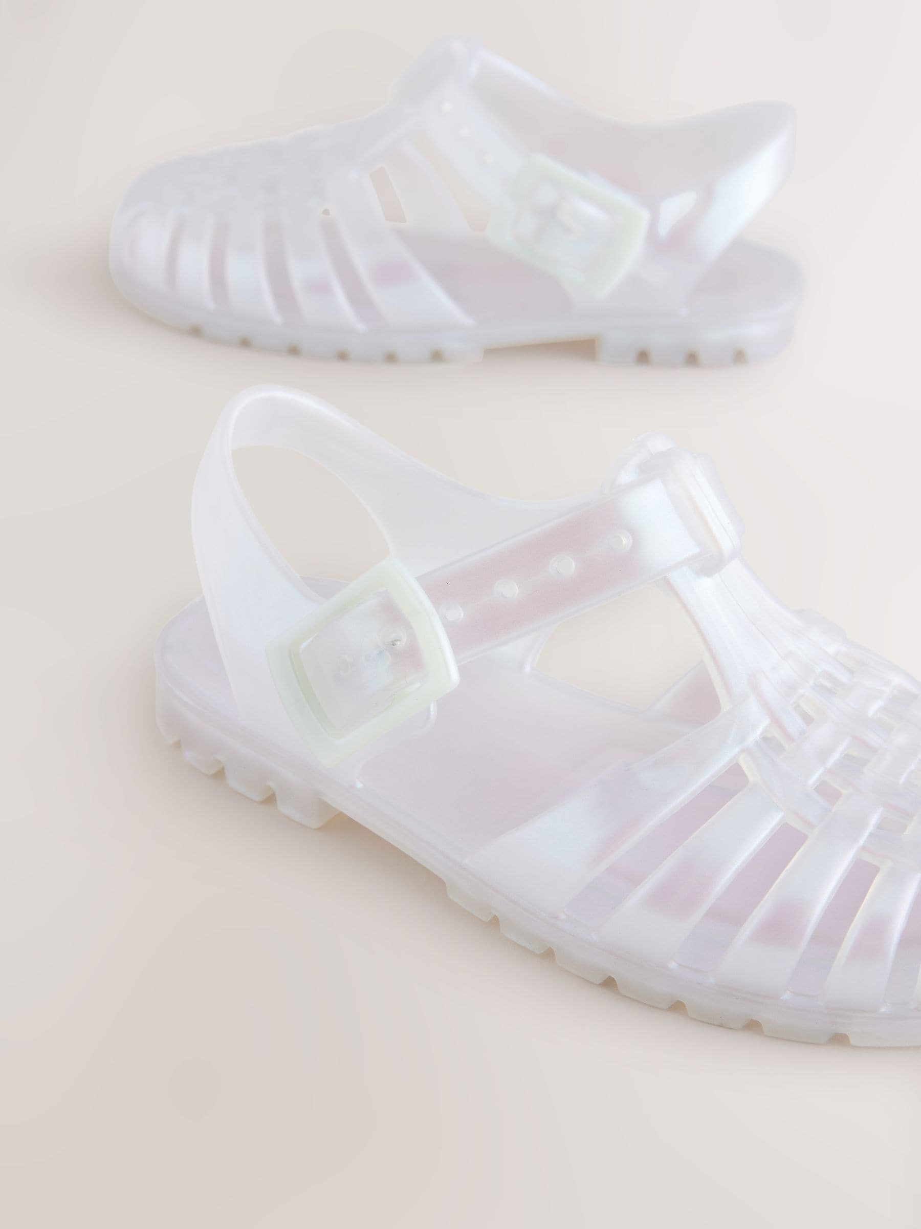 Iridescent White Fisherman Jelly Sandals