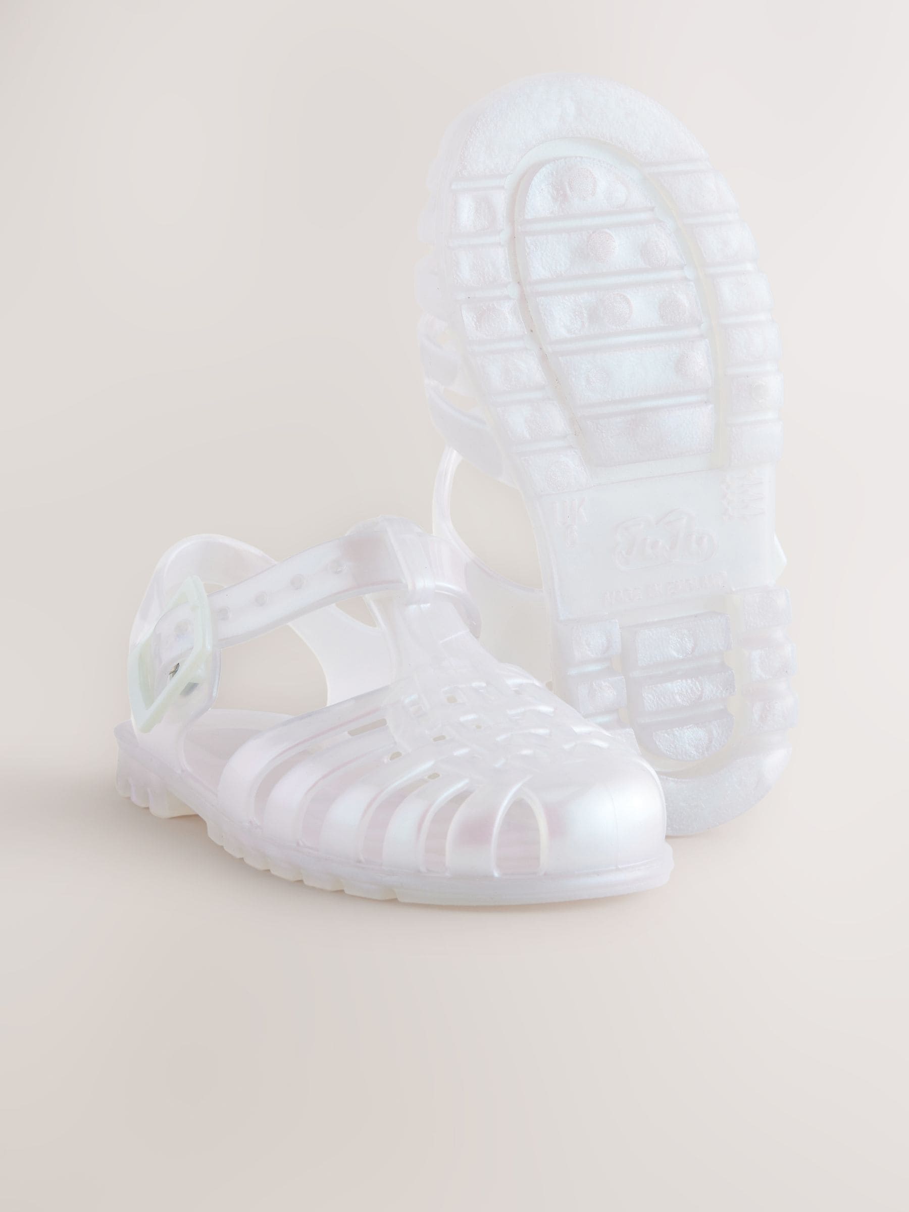 Iridescent White Fisherman Jelly Sandals