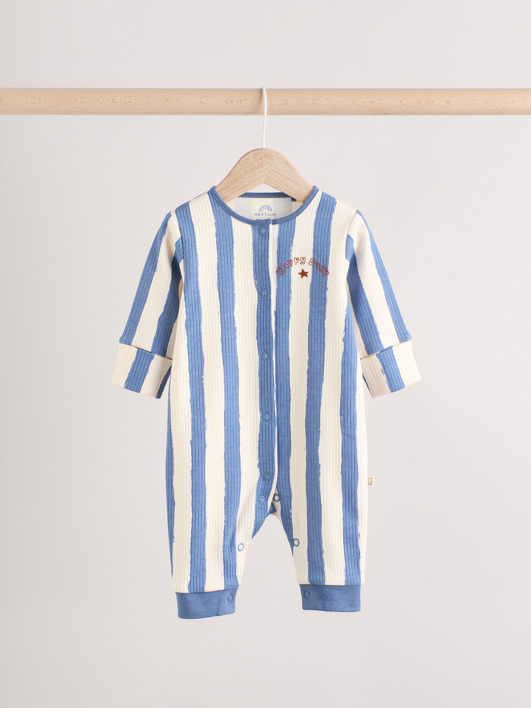 Cream/Blue Baby Footless Sleepsuits 3 Pack (0mths-3yrs)