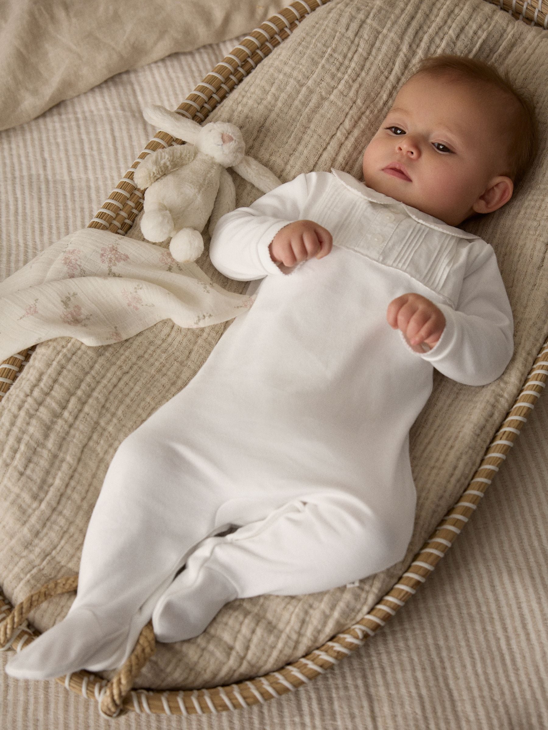 White Baby Occasion 100% Cotton Sleepsuit (0mths-2yrs)