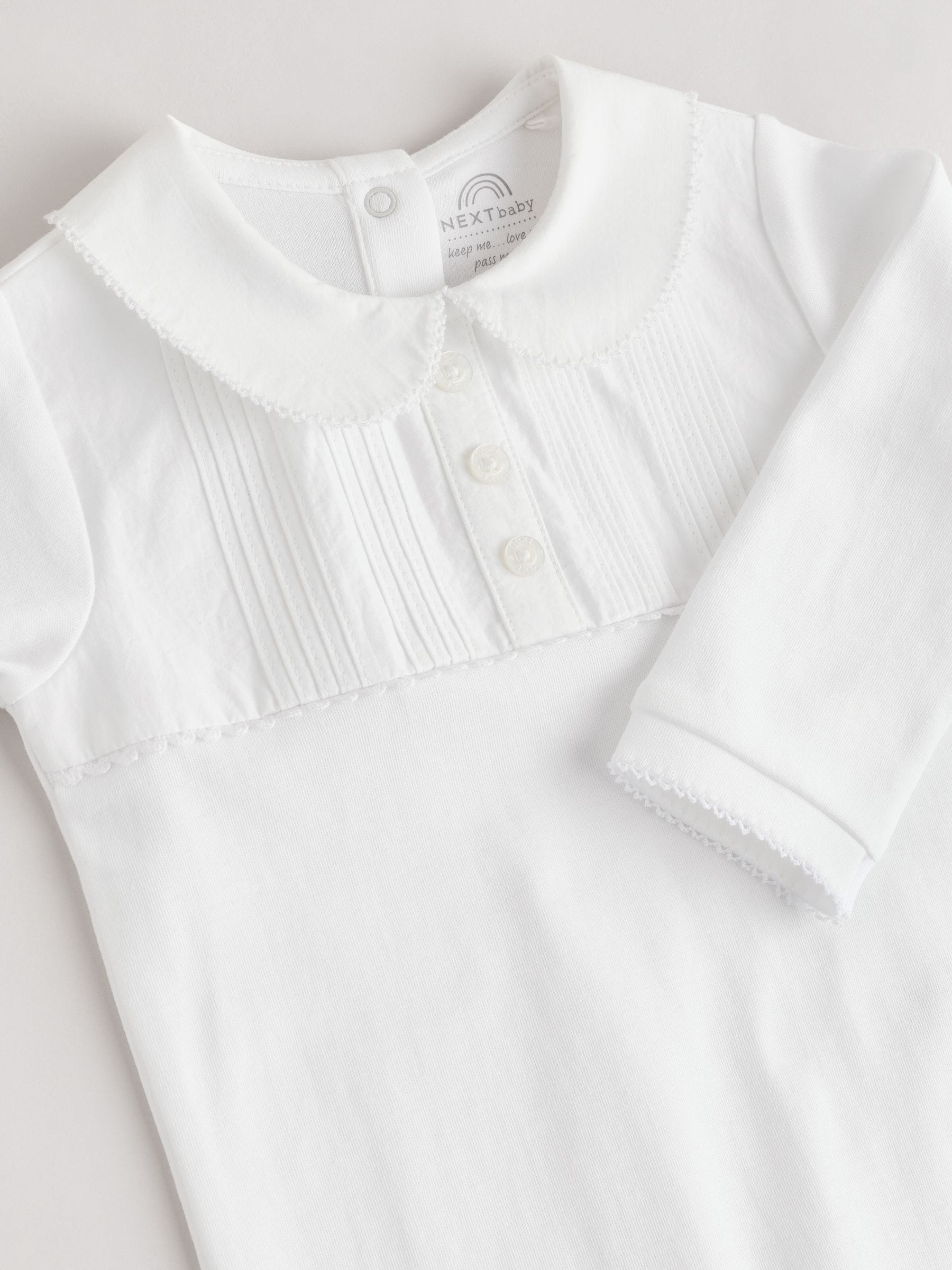 White Baby Occasion 100% Cotton Sleepsuit (0mths-2yrs)